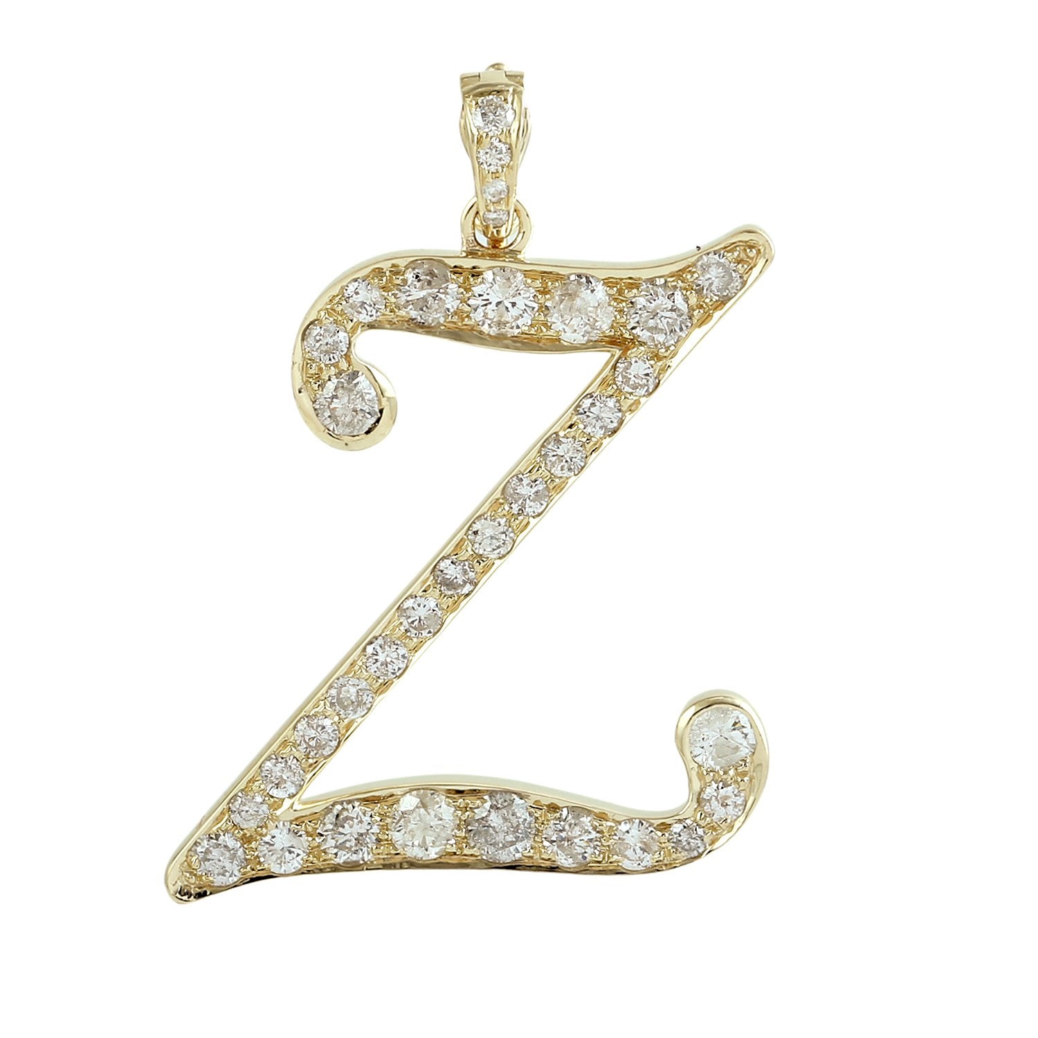Natural Diamond "Z" Initial Alphabet Pendant In Yellow Gold