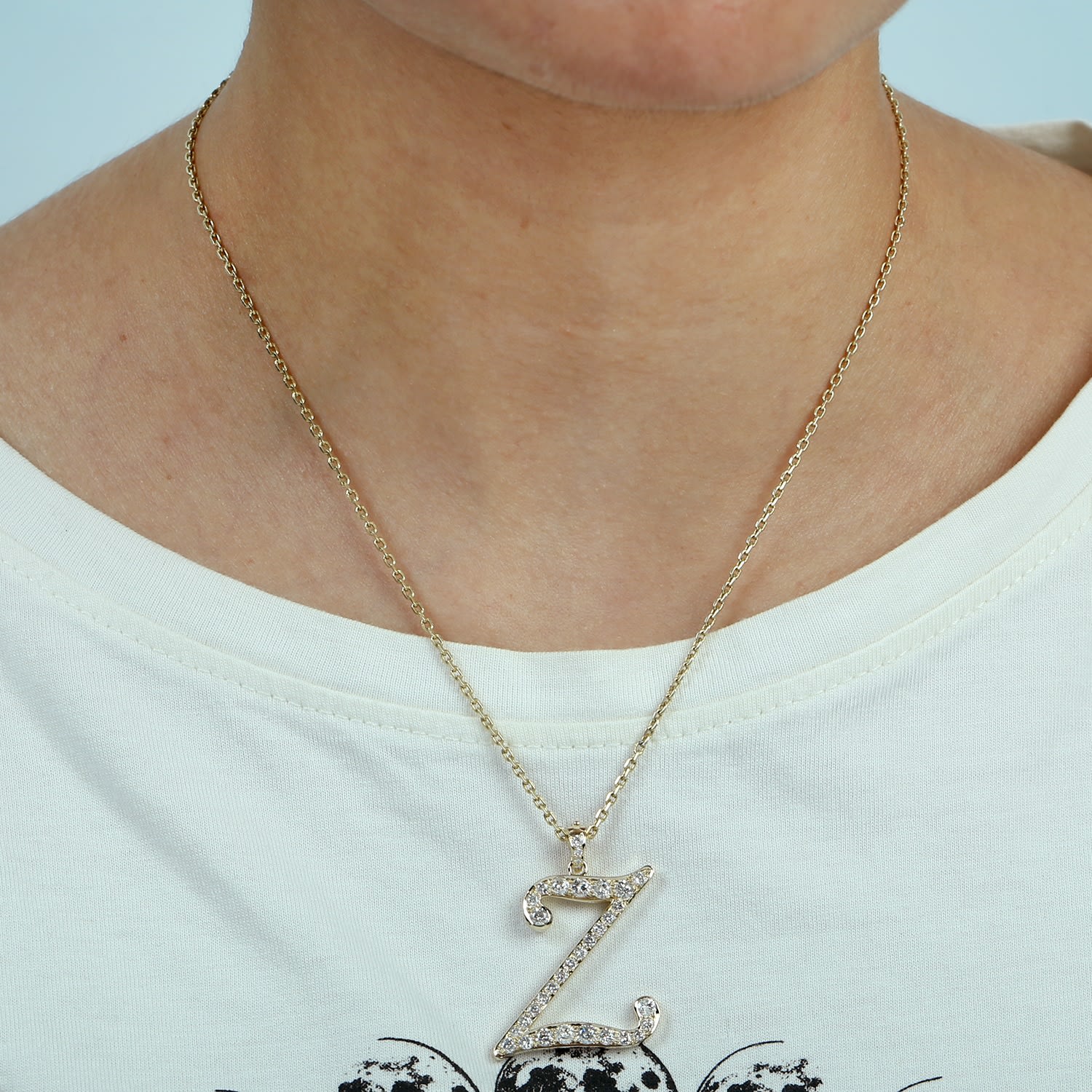 Natural Diamond "Z" Initial Alphabet Pendant In Yellow Gold