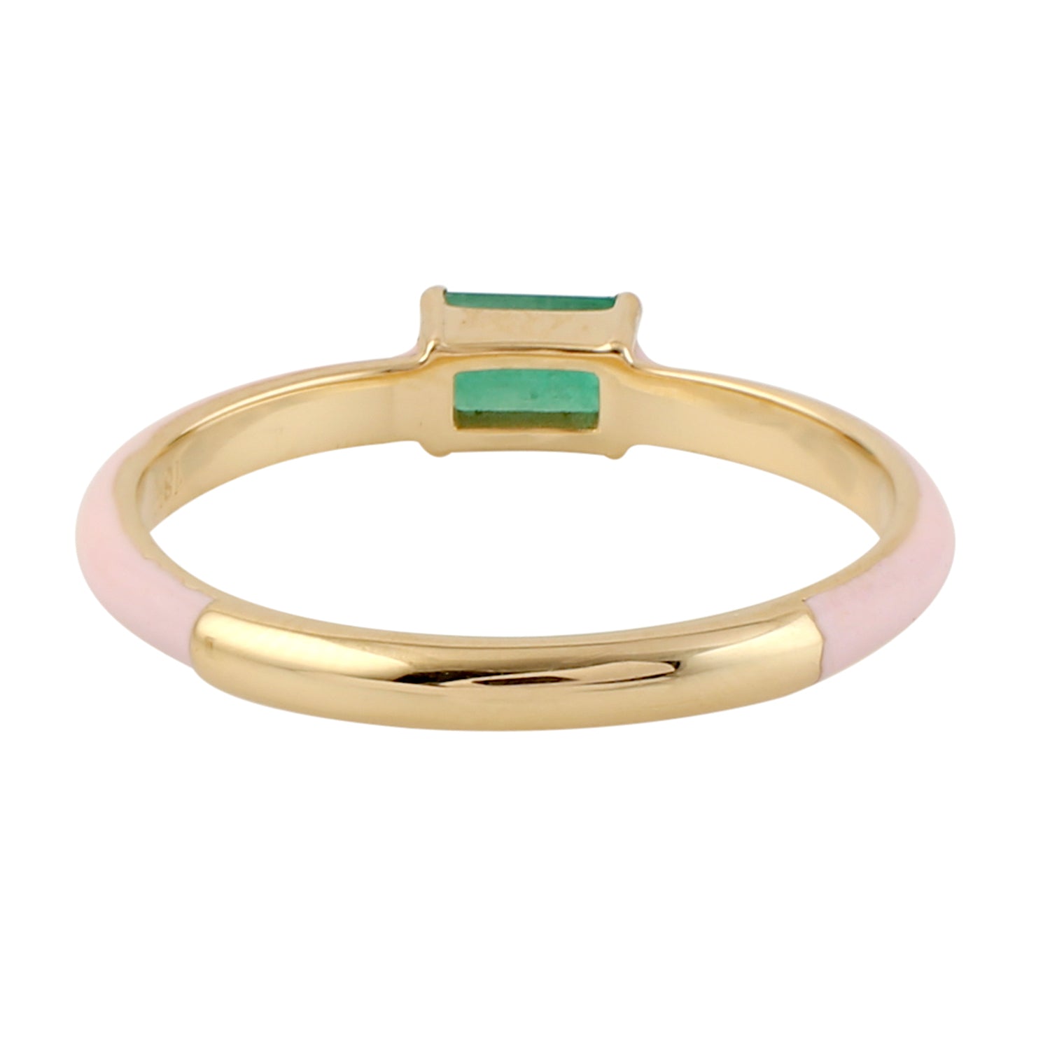 Natural Emerald Baguette Gemstone 14k White Gold Solitaire Enamel Ring