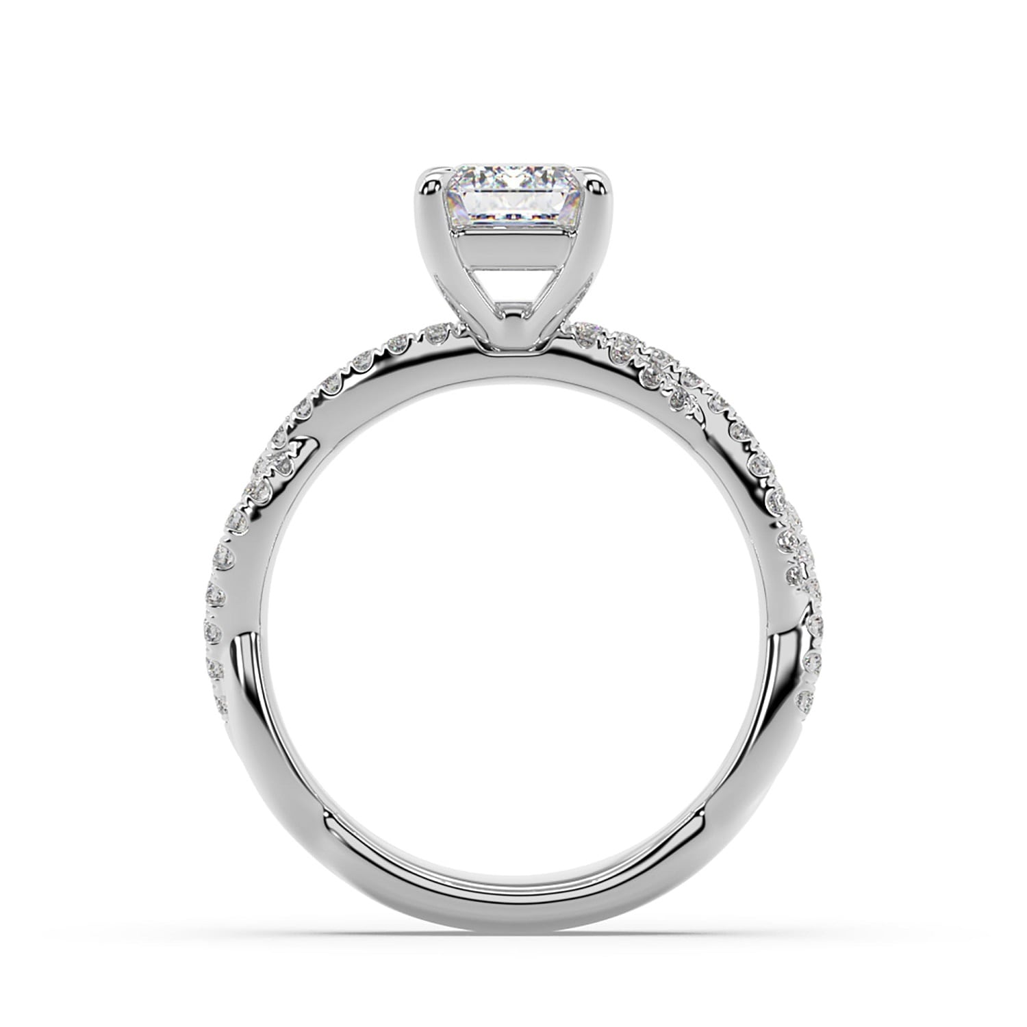 Natural Emerald Cut Lab Grown Diamond Designer Ring In White Gold