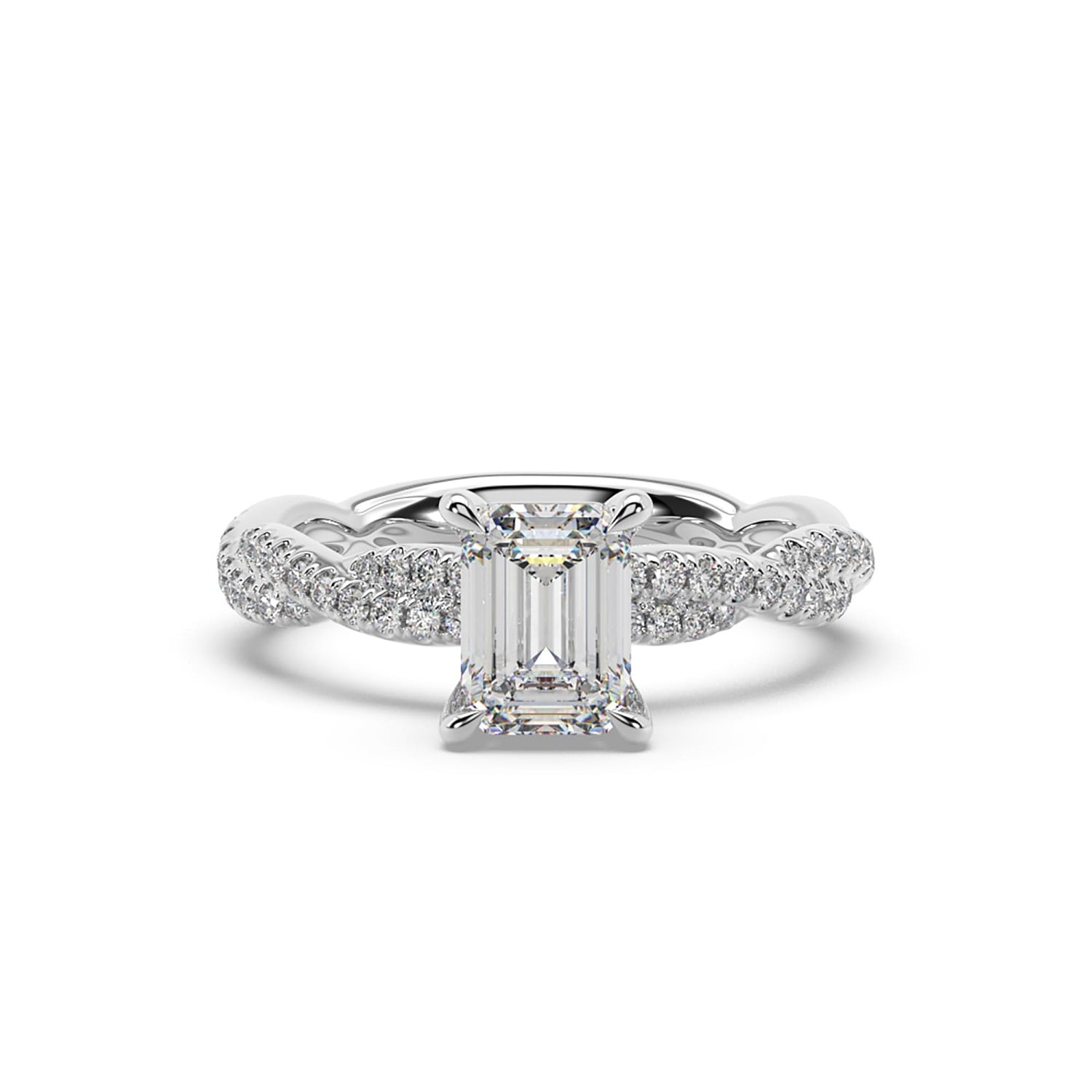 Natural Emerald Cut Lab Grown Diamond Designer Ring In White Gold