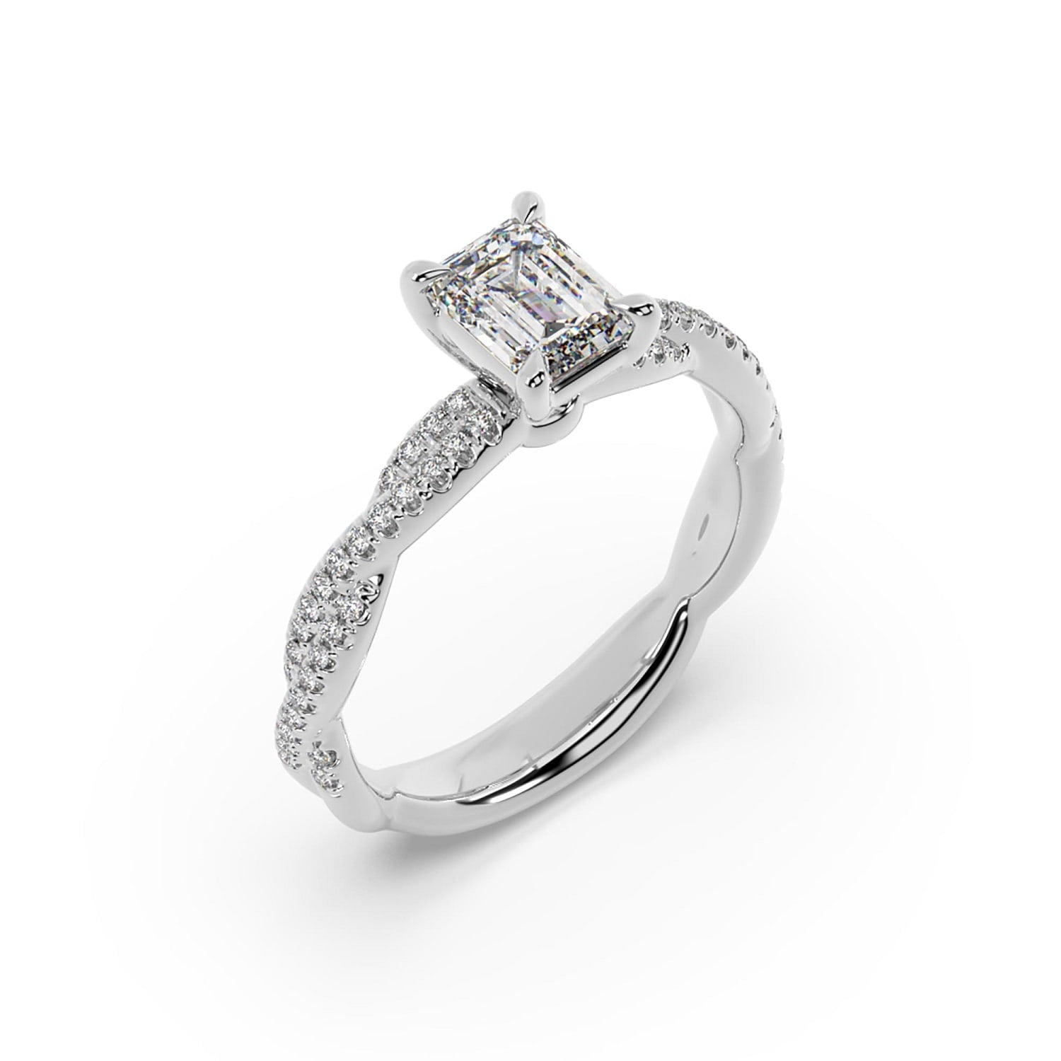 Natural Emerald Cut Lab Grown Diamond Wedding Ring In White Gold