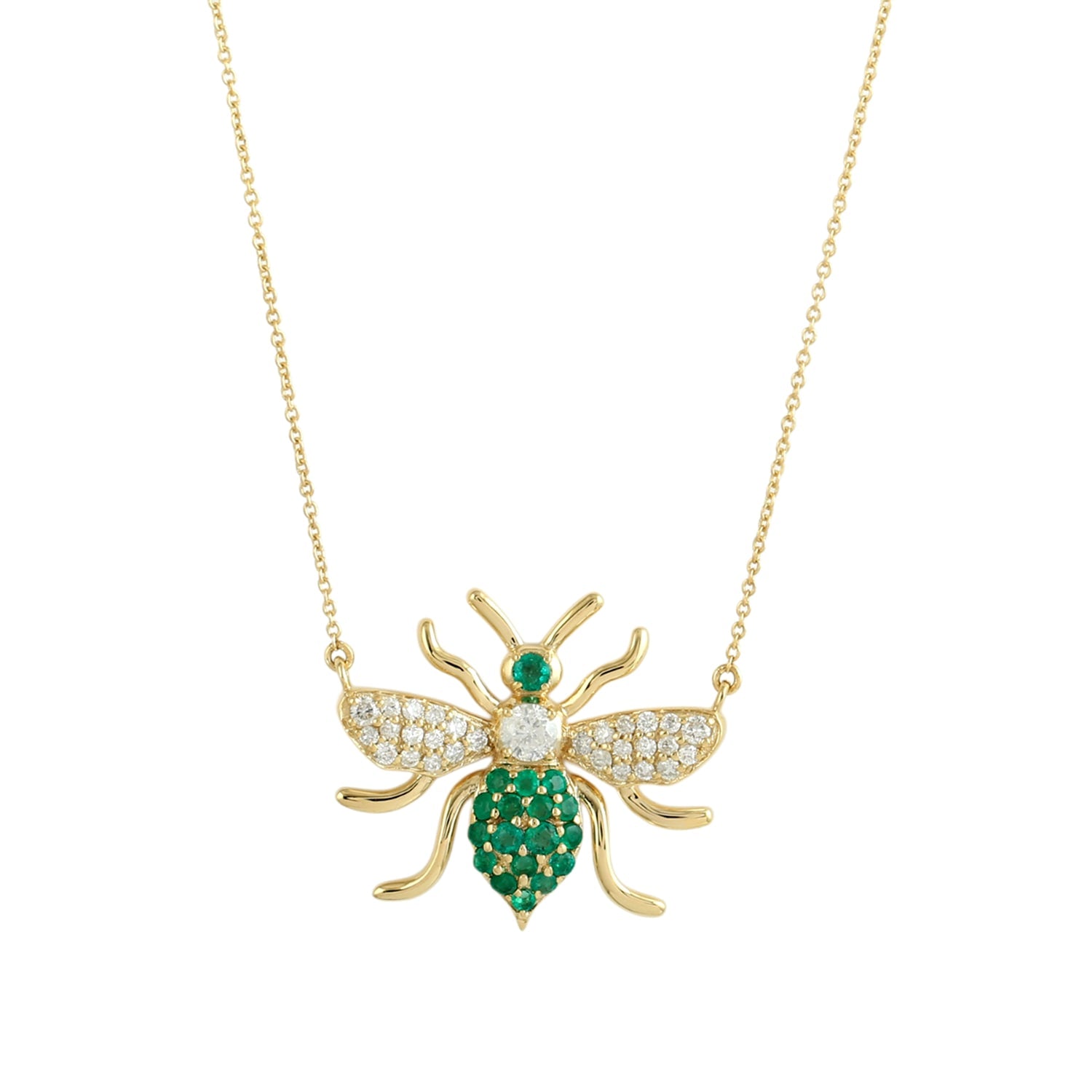 Natural Emerald & Diamond Bumble Bee Choker Necklace In Gold