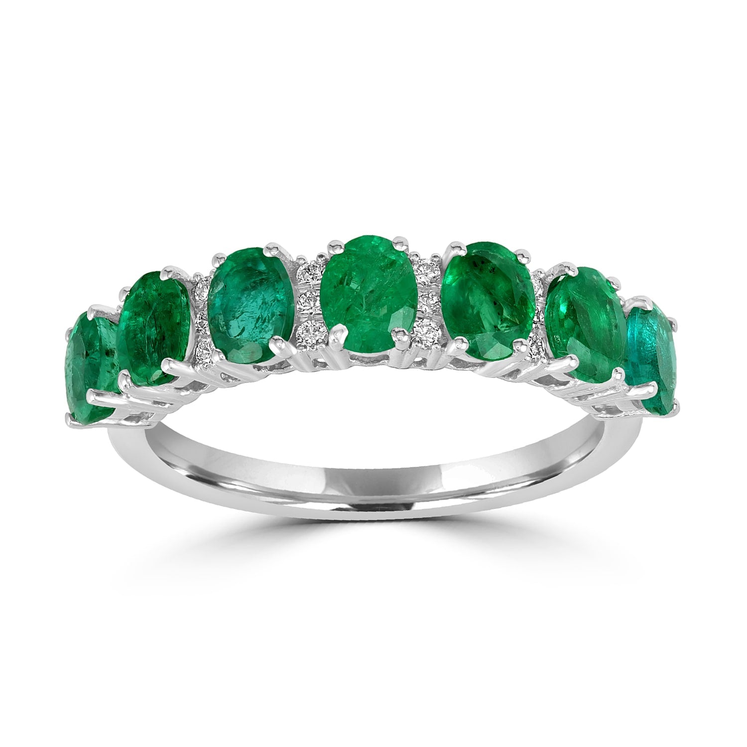 Natural Emerald & Diamond Eternity Band Ring In White Gold