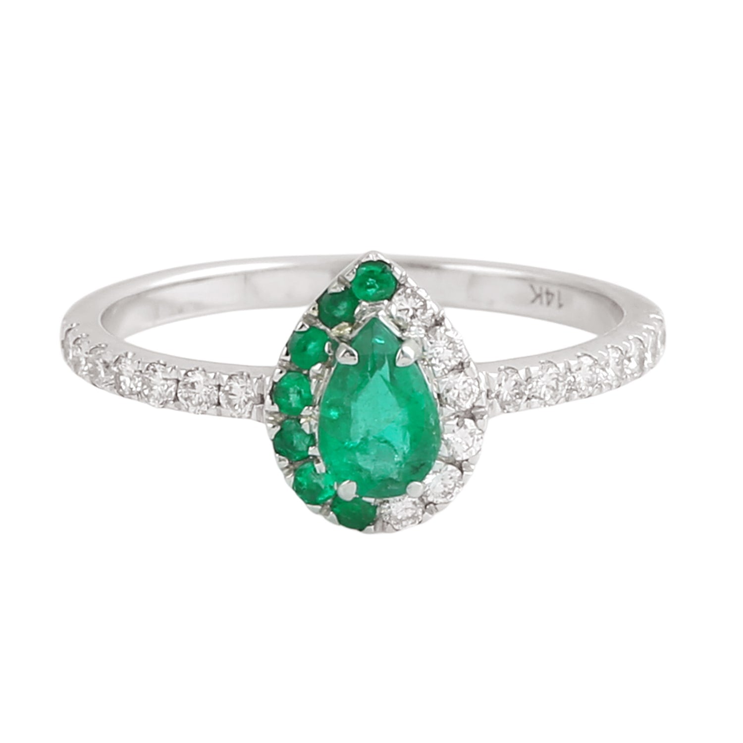 Natural Emerald & Diamond Stacking Ring In White Gold