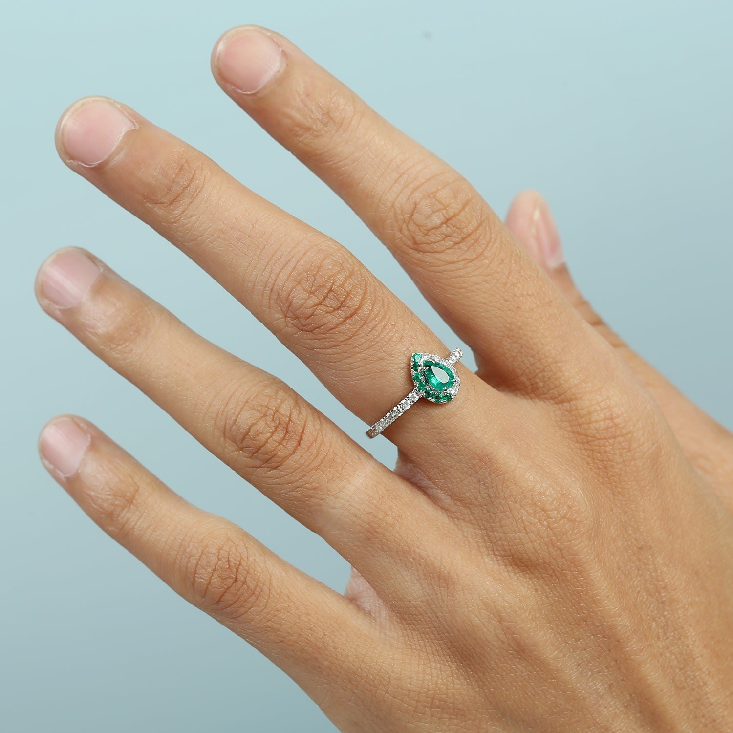 Natural Emerald & Diamond Stacking Ring In White Gold