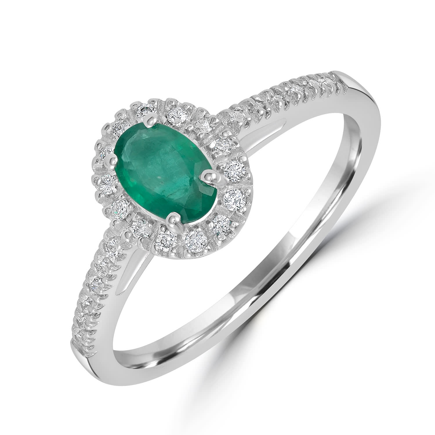 Classic Emerald And Diamond Ring In White Gold