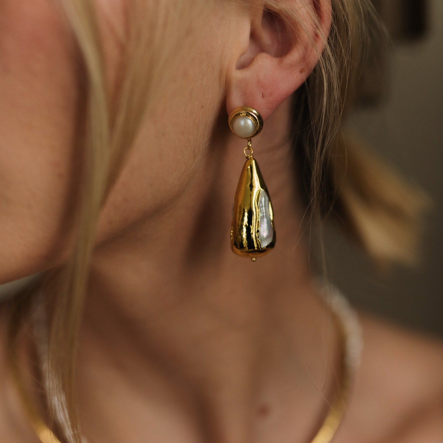 Natural Fresh Waterr Pearl Dangle Statement Earrings Indian Gold Plated