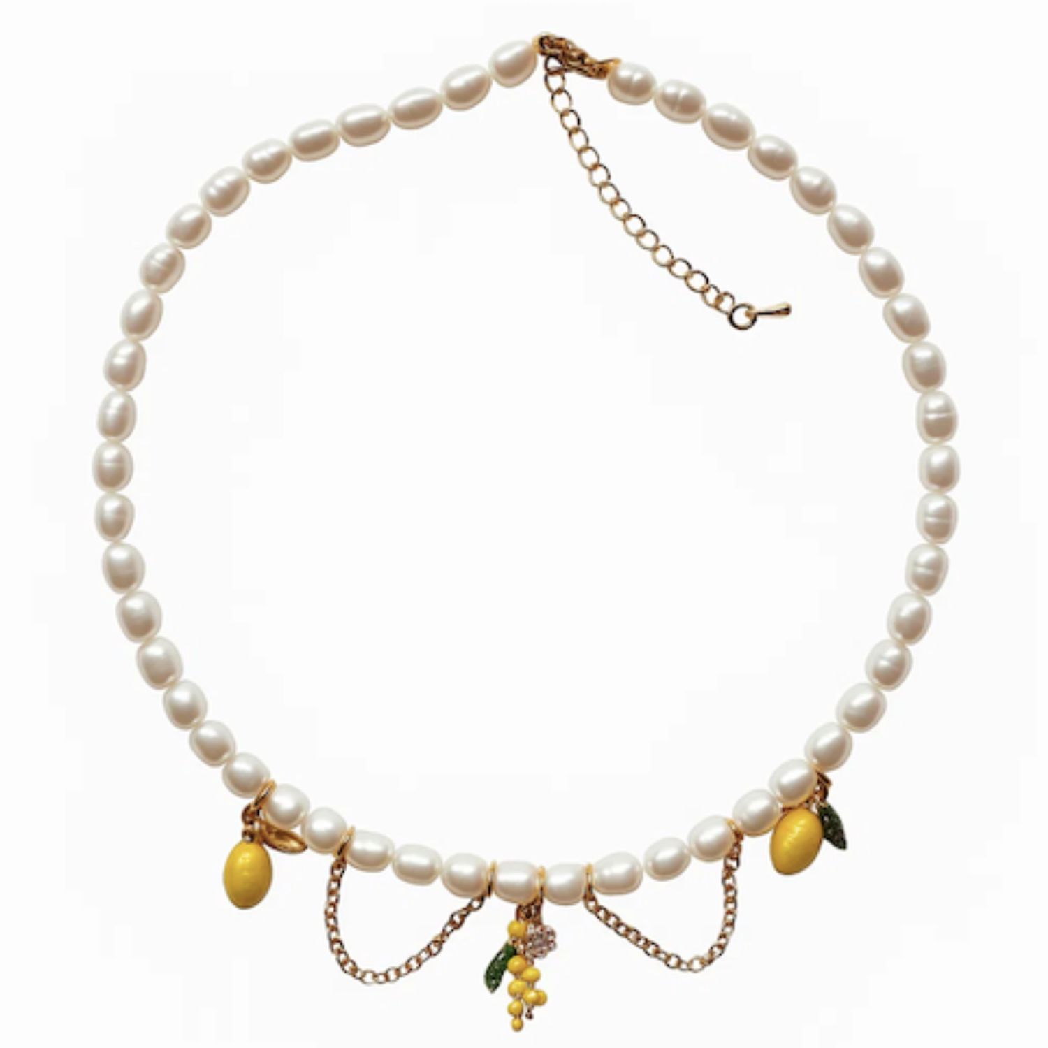 Natural Pearl Necklce With Lemon Charms - Long Freshwater Pearls Beaded Necklace - Forever Jewellery