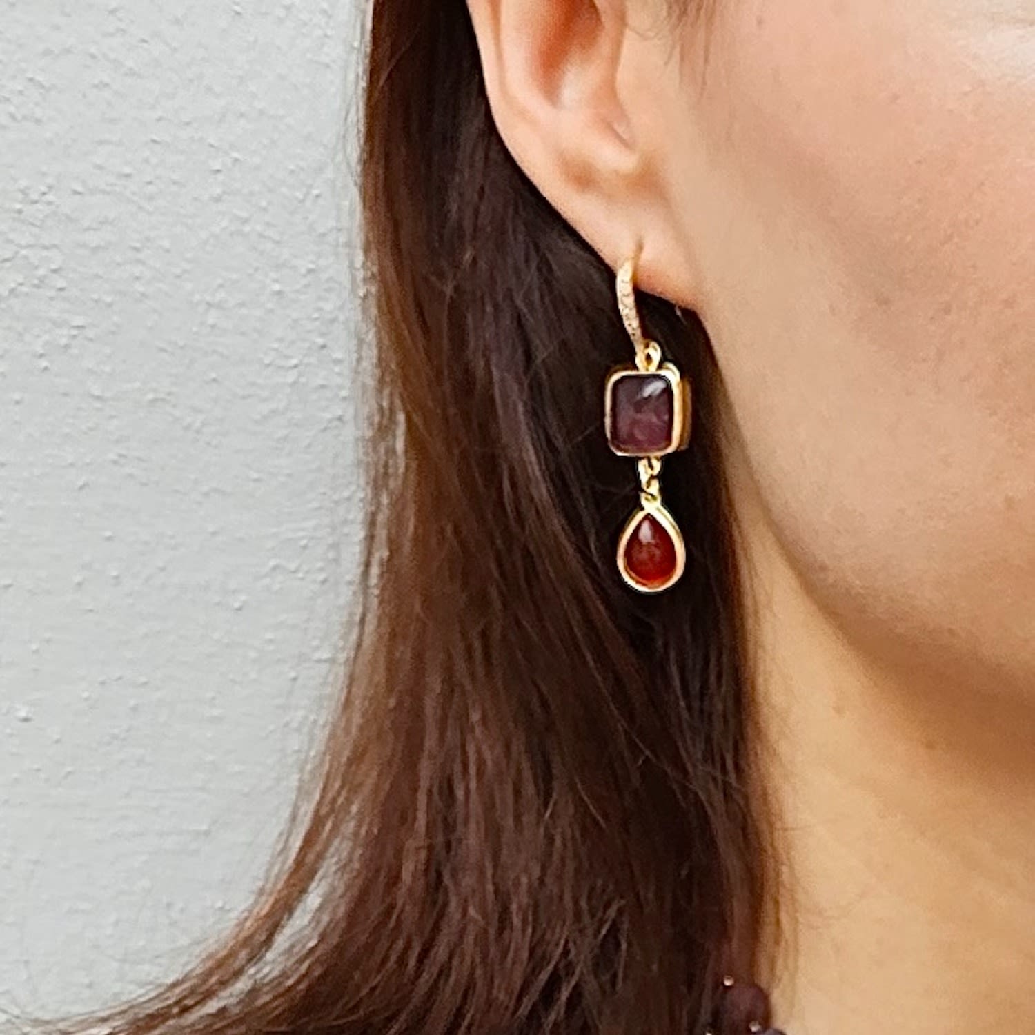 Natural Garnet With Red Agate Dangle Earrings