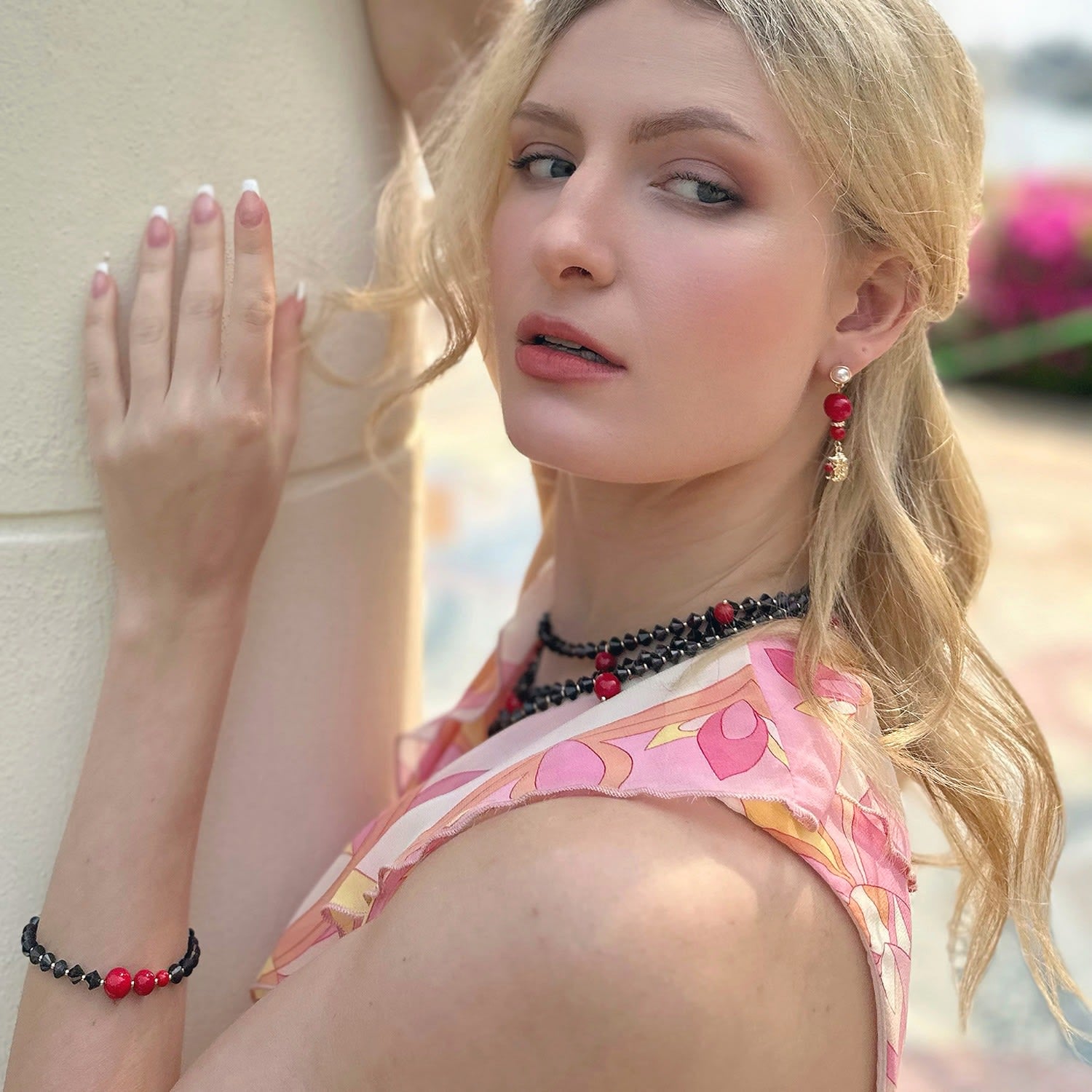 Birthstone Garnet With Red Coral Bracelet