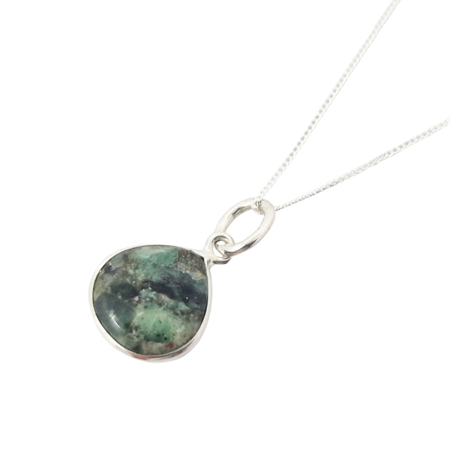 Natural Green Emerald May Birthstone Sterling Silver Charm Necklace