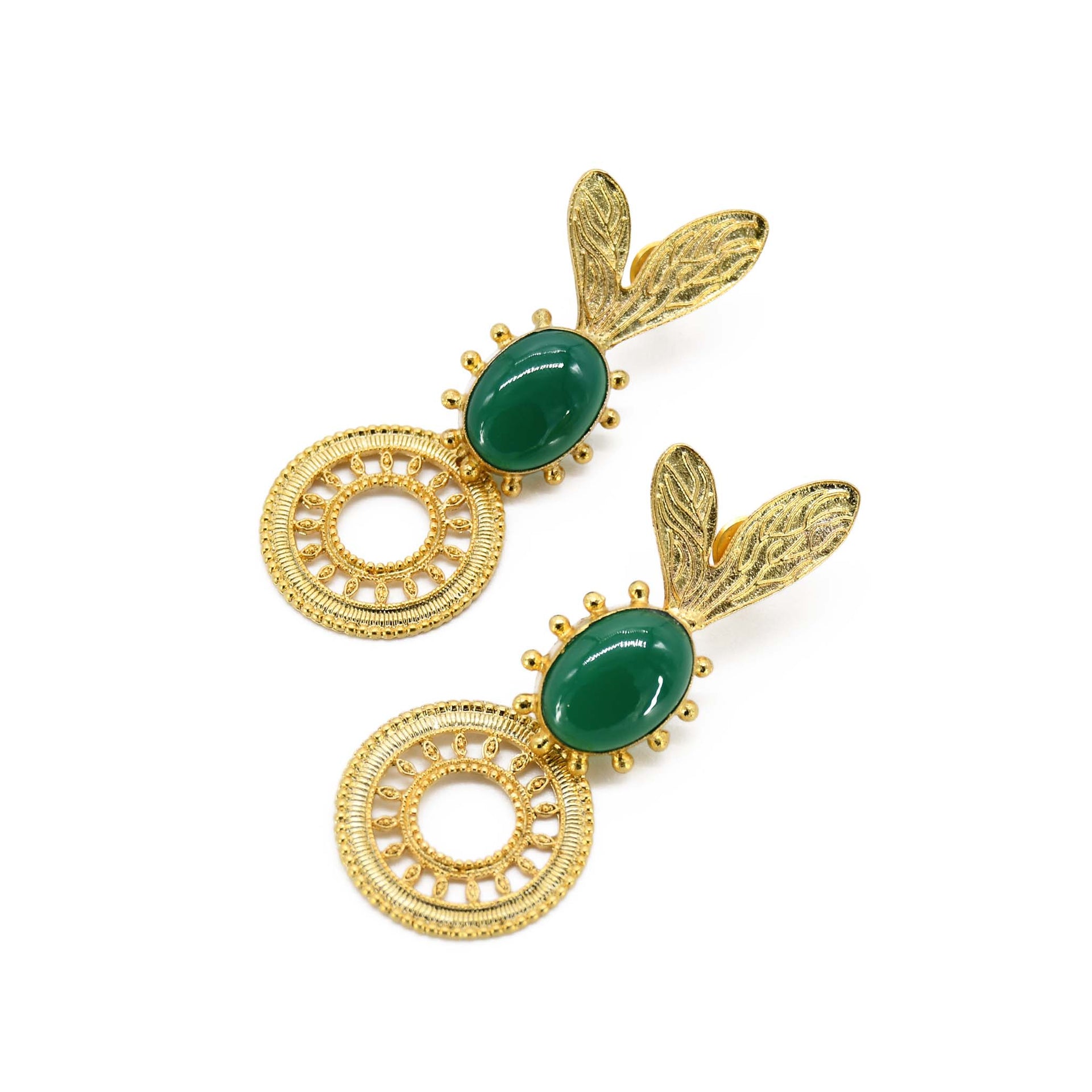 Natural Green Onyx Gemstone Leaves Handmade Drop Earring