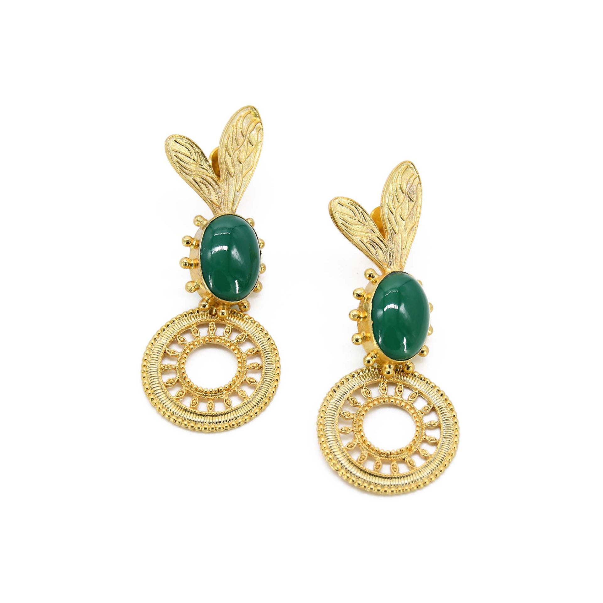 Natural Green Onyx Gemstone Leaves Handmade Drop Earring