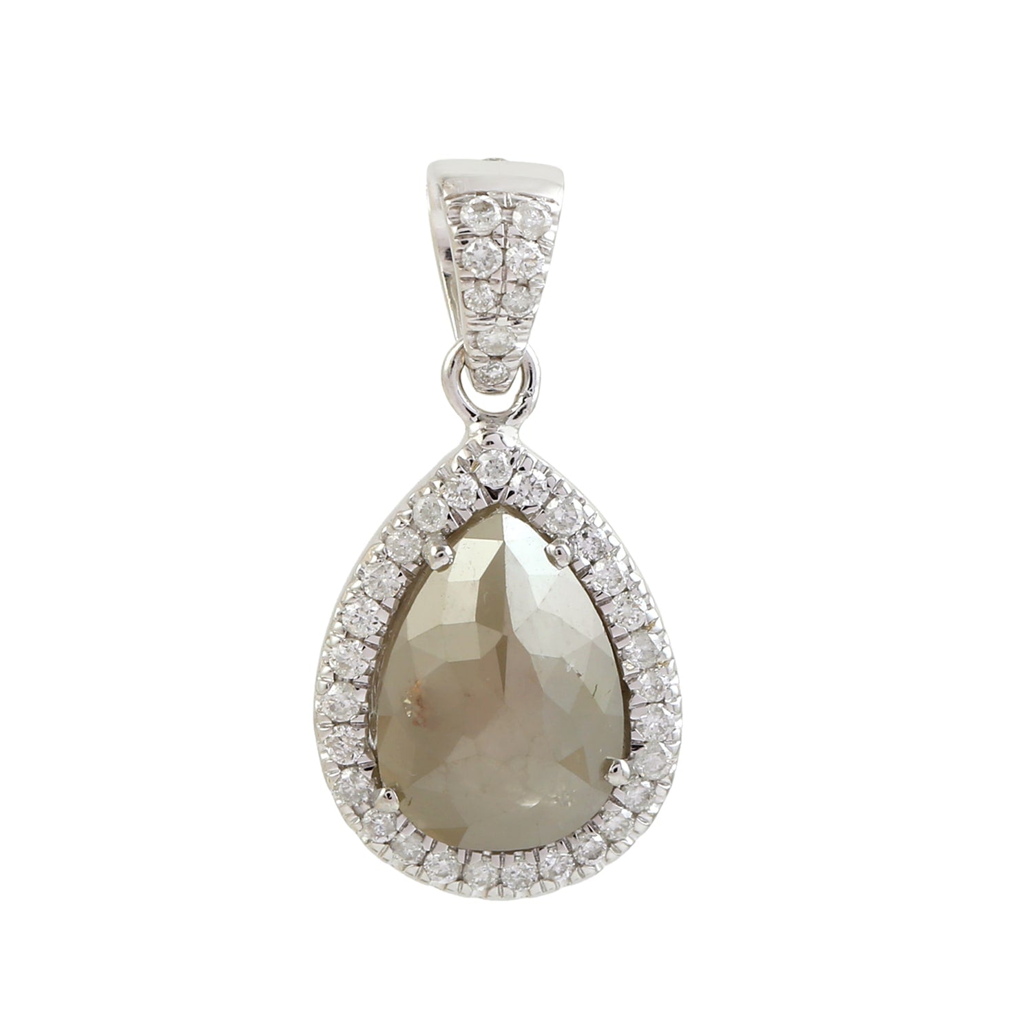 18K White Gold Teardrop Rose-Cut Diamond & Halo Pendant