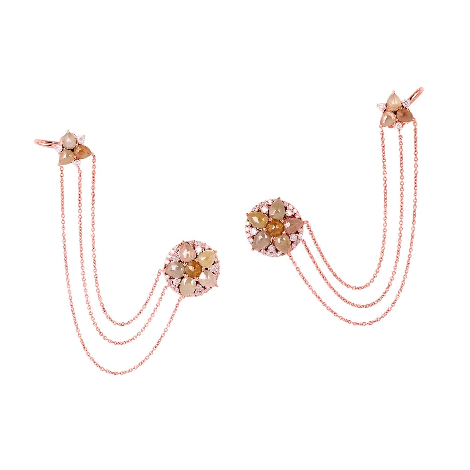 Natural Ice Diamond Designer Ear Cuff Earrings In 18K Rose Gold