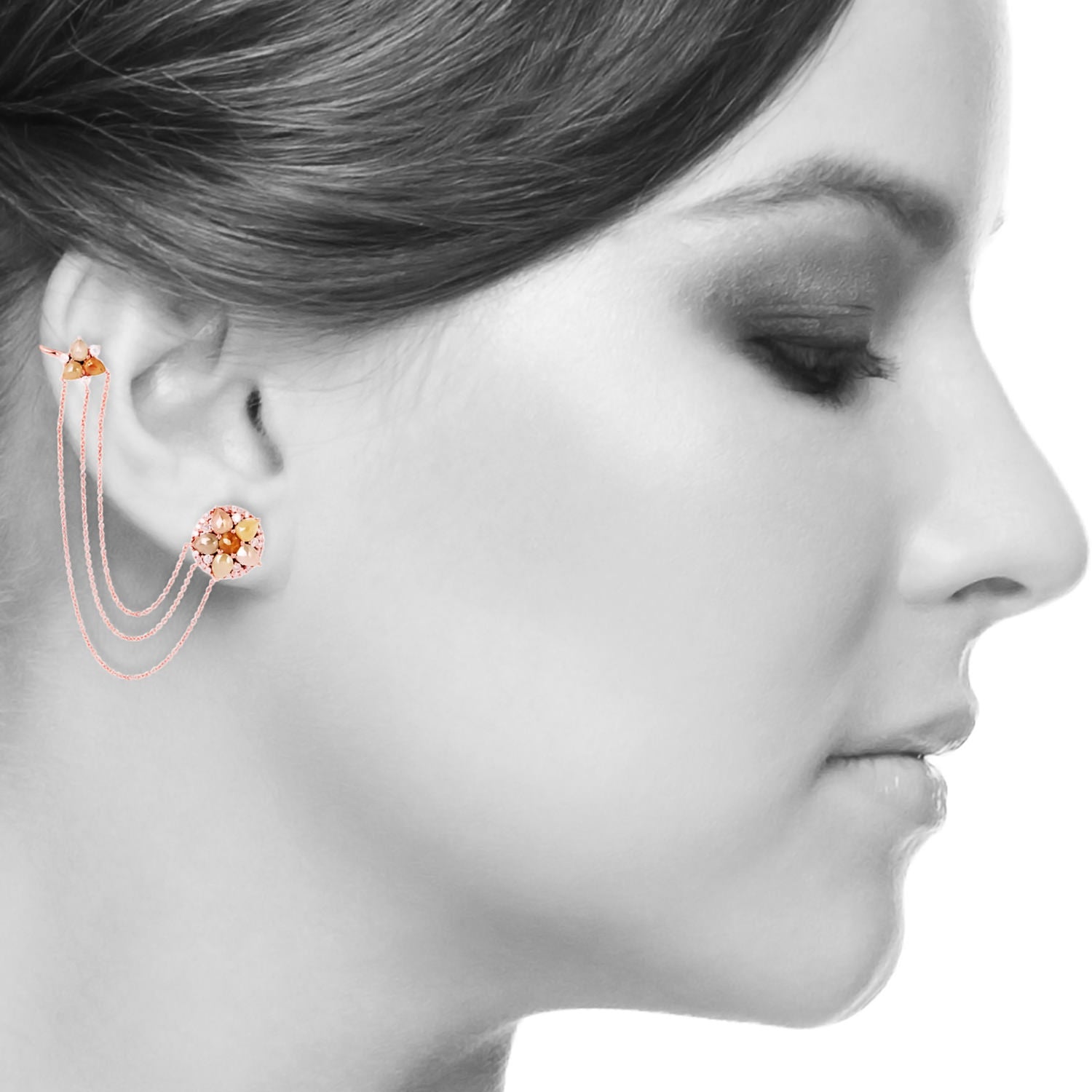 Natural Ice Diamond Designer Ear Cuff Earrings In 18K Rose Gold