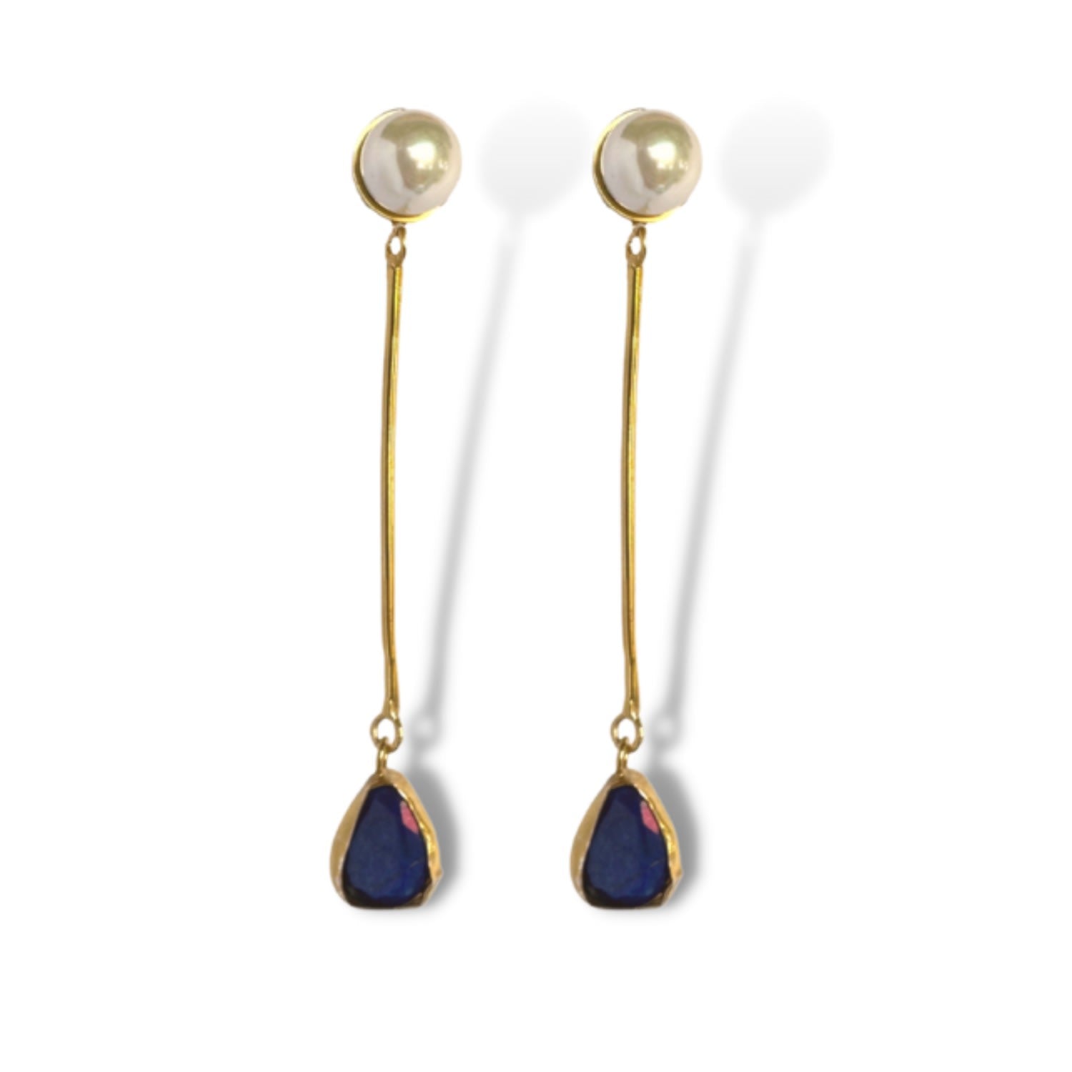Natural Lapis Pearl Dangle Earrings