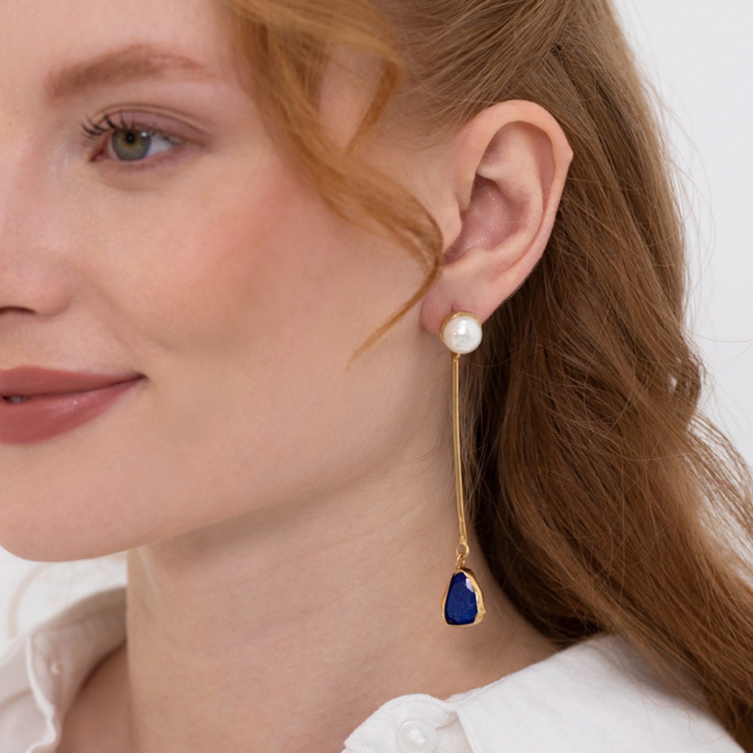 Natural Lapis Pearl Dangle Earrings