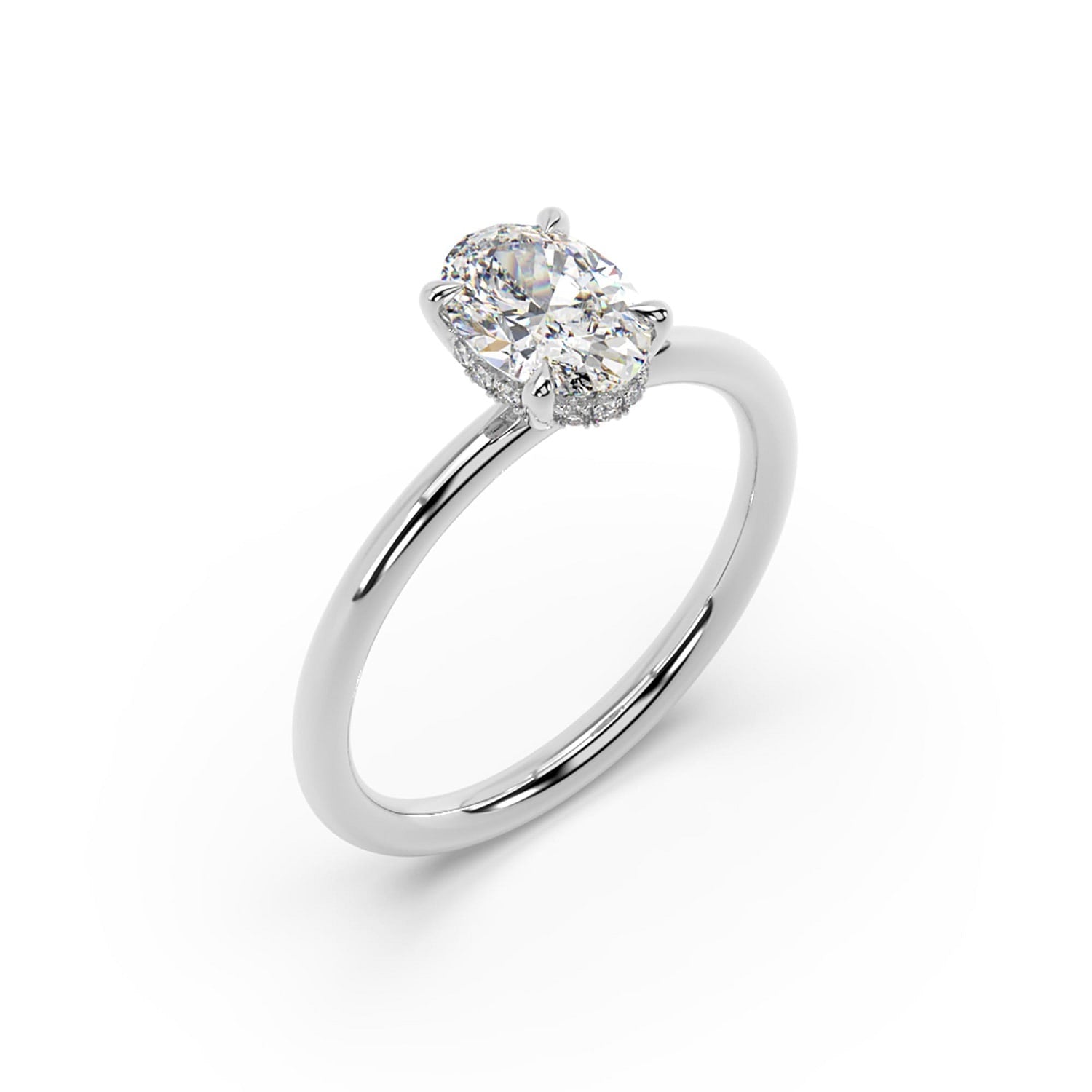 Natural Oval Cut Lab Grown Solitaire Ring In 14K White Gold