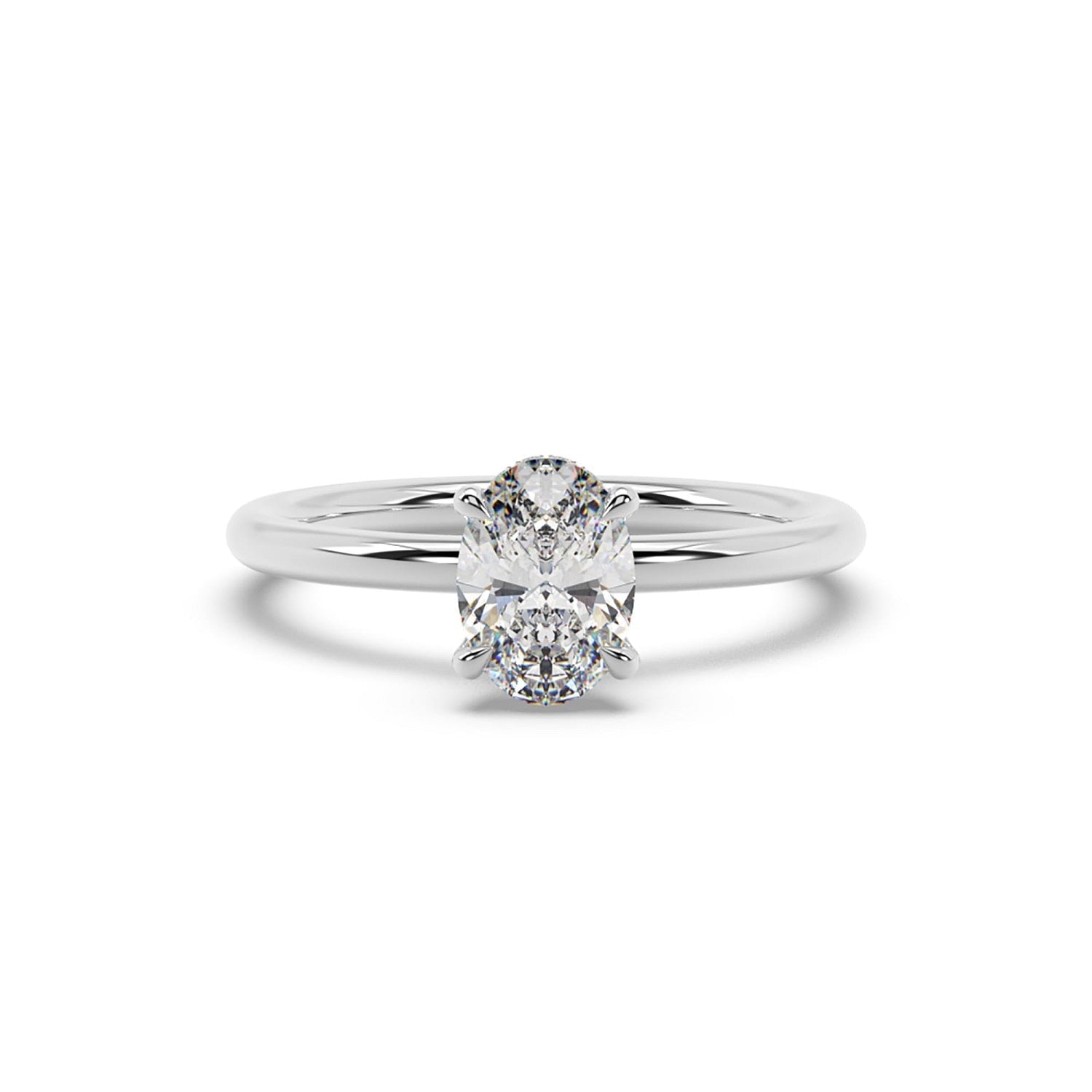 Natural Oval Cut Lab Grown Solitaire Ring In 14K White Gold