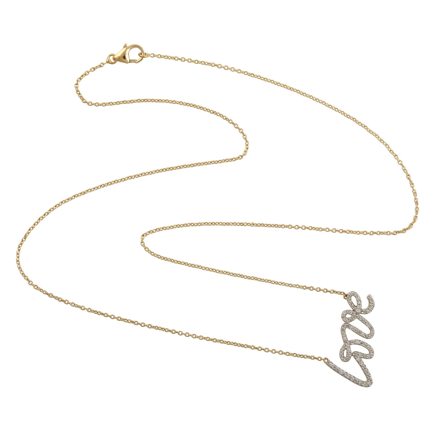 Natural Diamond "Love" Alphabet Necklace In 14K Yellow Gold