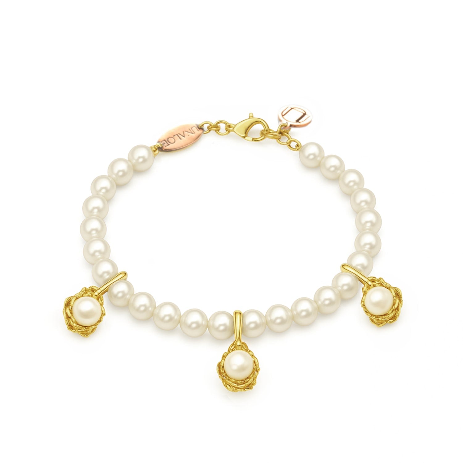 Natural Pearl Bracelet Gold Plated With Bud Charms – Essence Of Nature