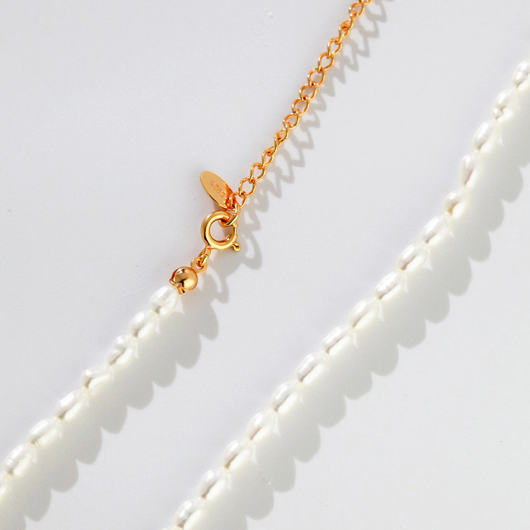 Gold Vermwil Pearl Metal Choker Necklace for Women
