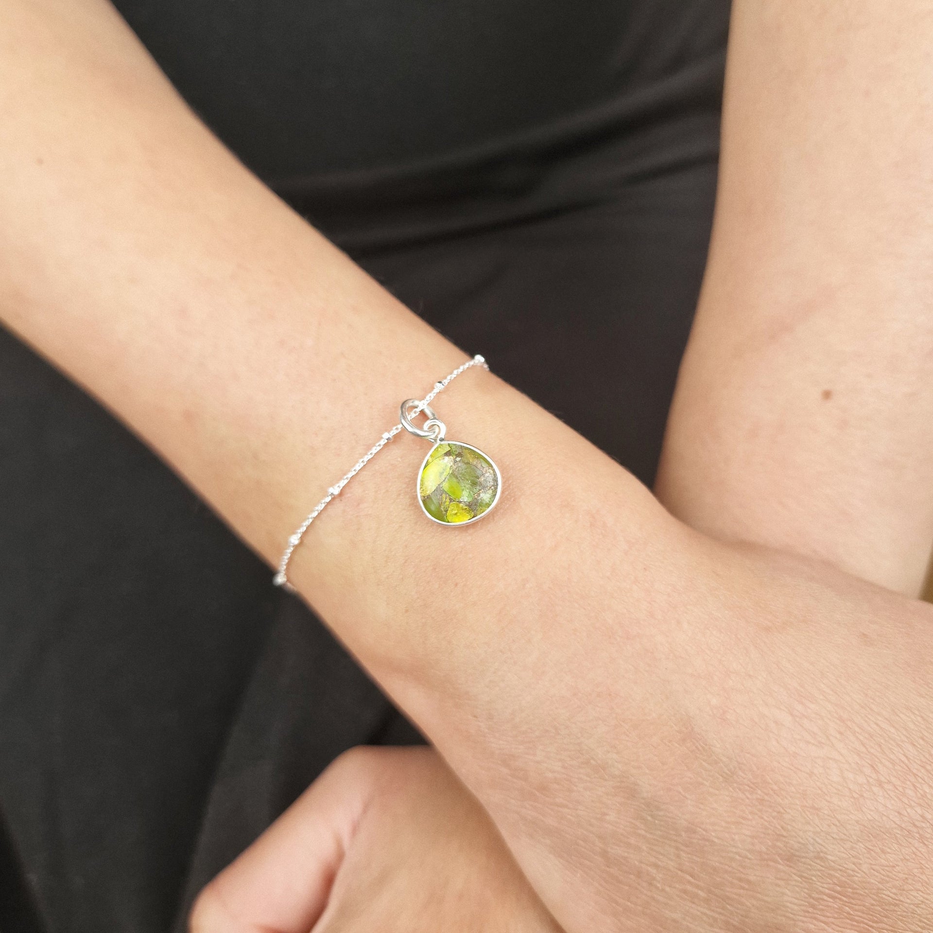 Natural Peridot August Birthstone Silver Bracelet