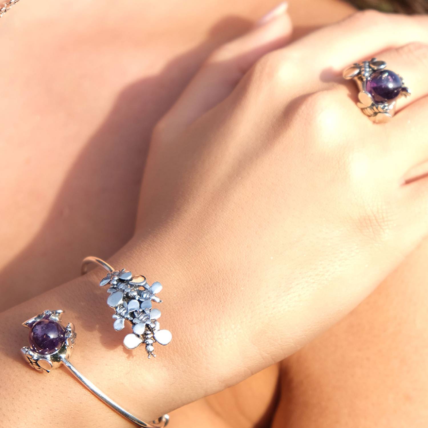 Natural Queen Bracelet In Sterling Silver, With Natural Amethyst