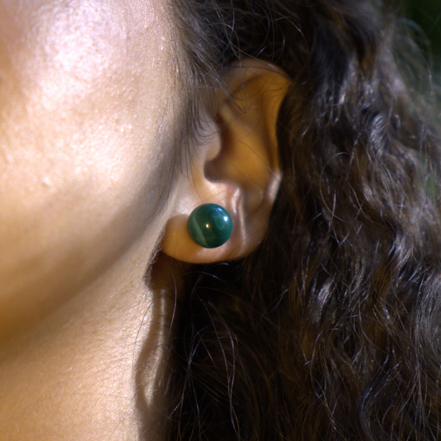 Natural Queen Earrings: Gold-Plated Sterling Silver With Natural Malachite Stone