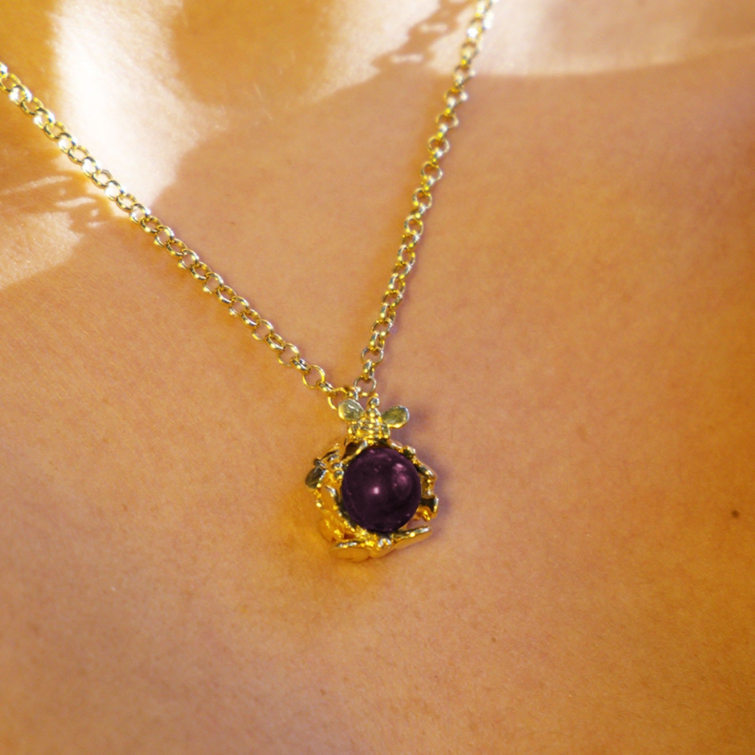 Natural Queen Necklace Gold-Plated With Natural Amethyst
