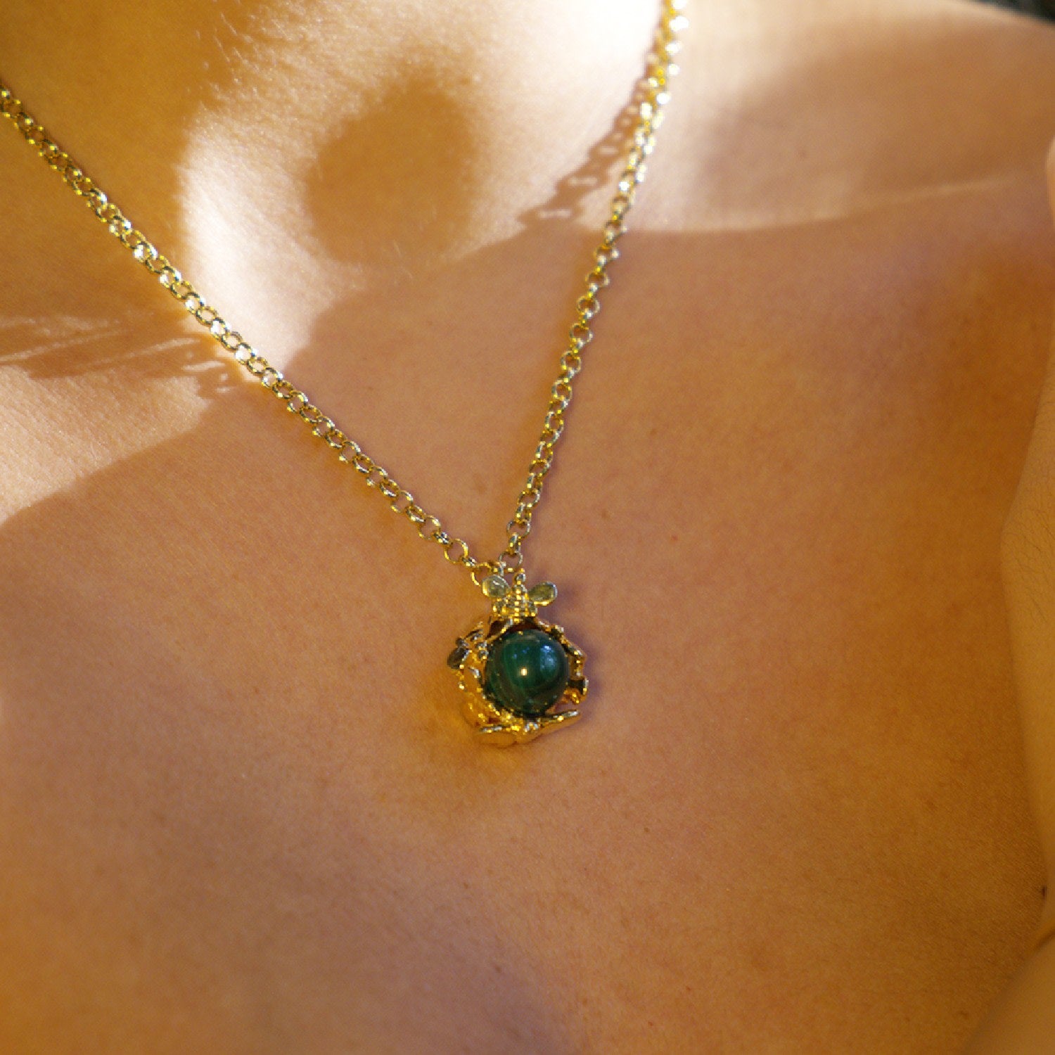 Natural Queen Necklace Gold-Plated With Natural Malachite