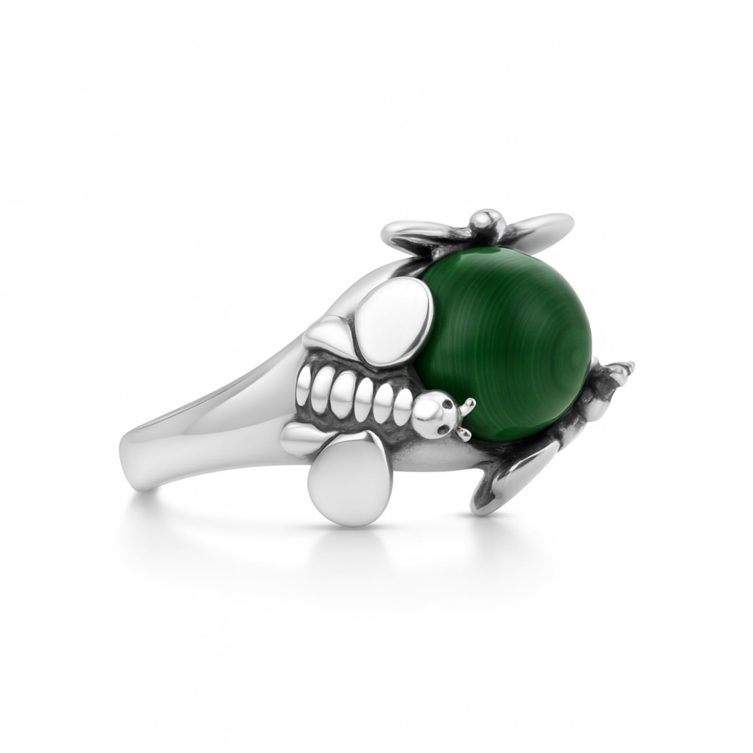 Natural Queen Ring In Sterling Silver, Sith Natural Malachite