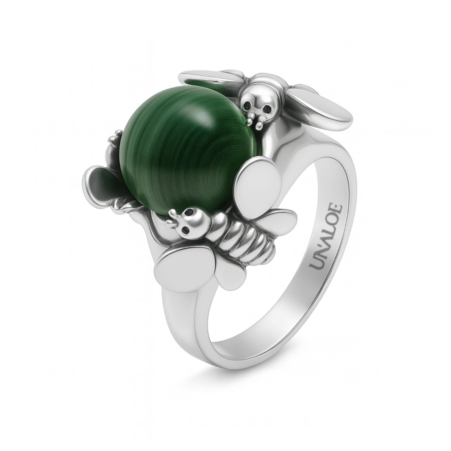 Natural Queen Ring In Sterling Silver, Sith Natural Malachite
