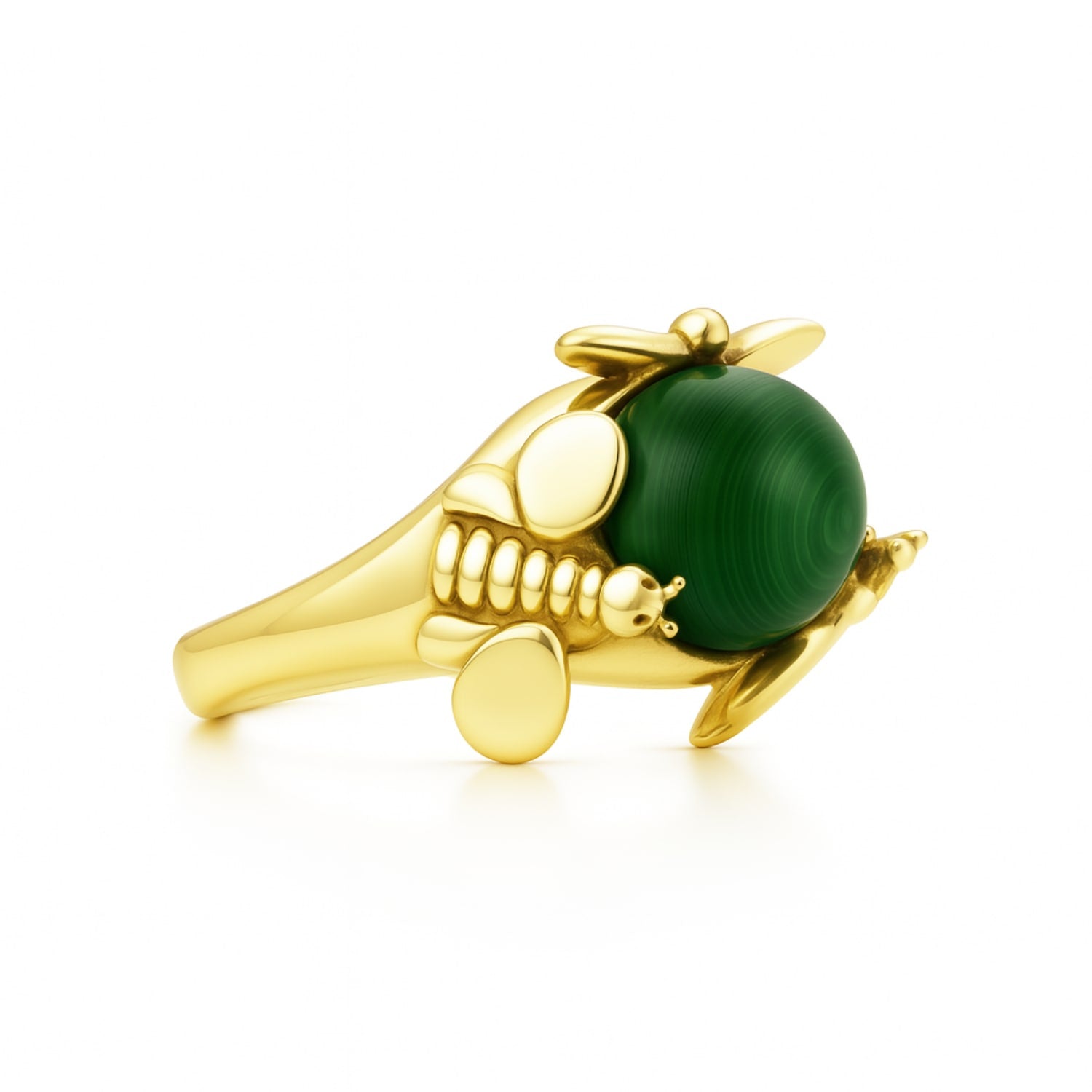 Natural Queen Silver Ring, Gold-Plated With Green Malachite