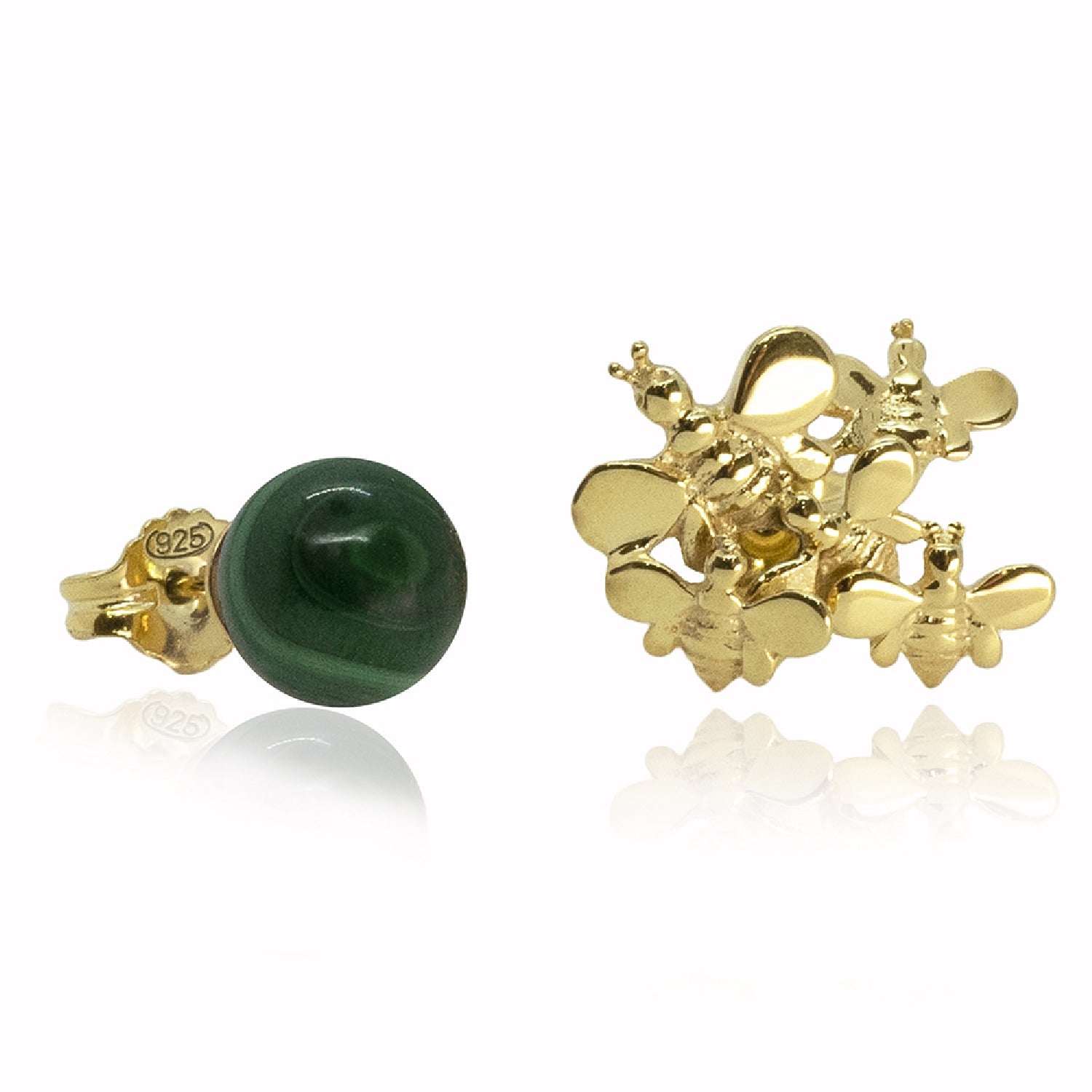 Natural Queen Earrings: Gold-Plated Sterling Silver With Natural Malachite Stone