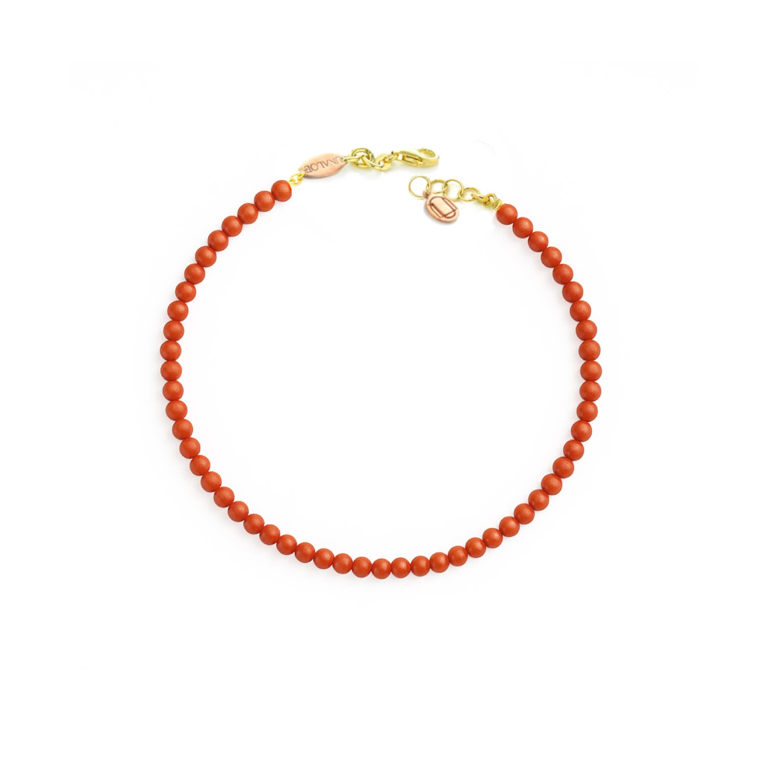 Natural Red Coral Bracelet With Small Round Beads And Gold-Plated Sterling Silver