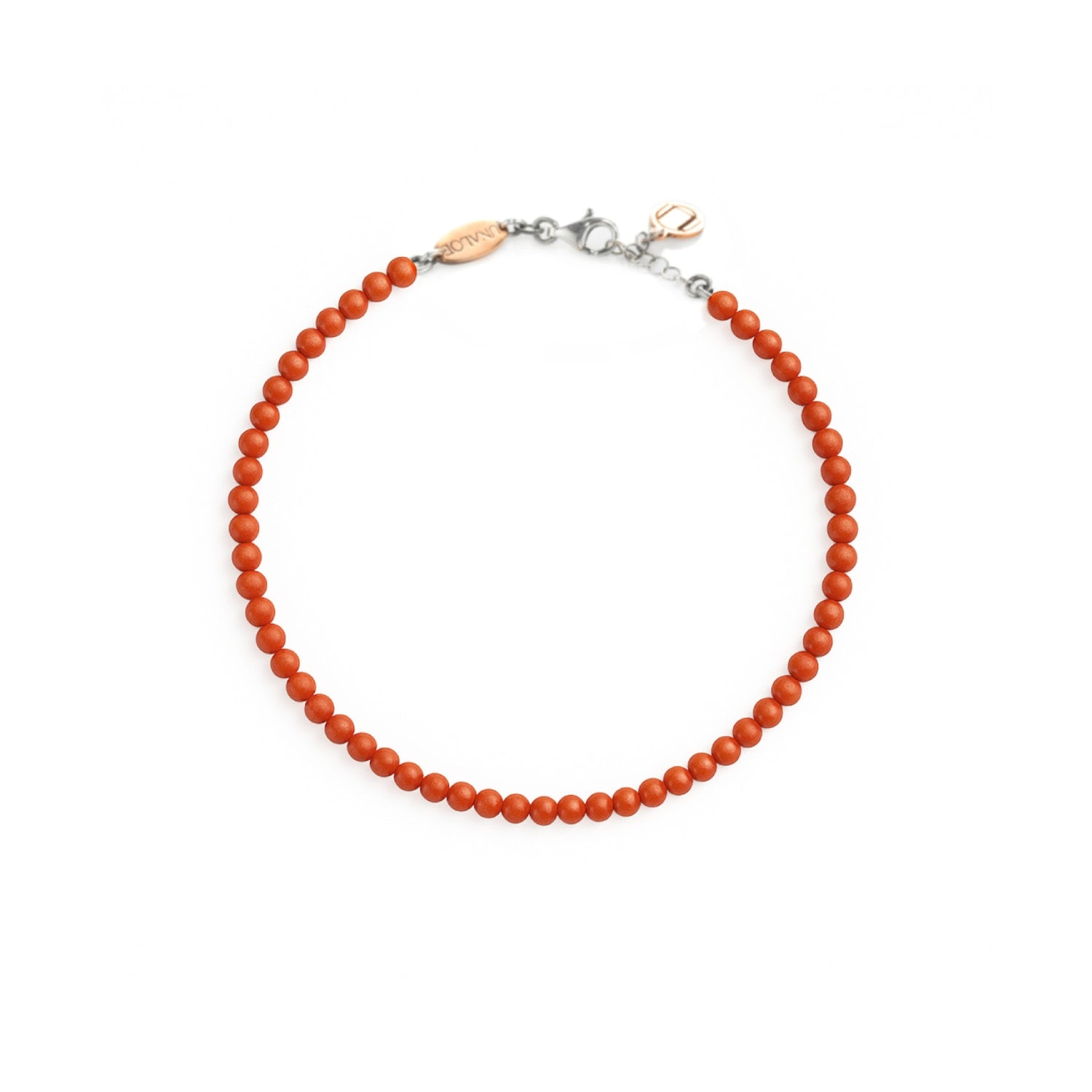 Natural Red Coral Bracelet With Small Round Beads And Sterling Silver Clasp