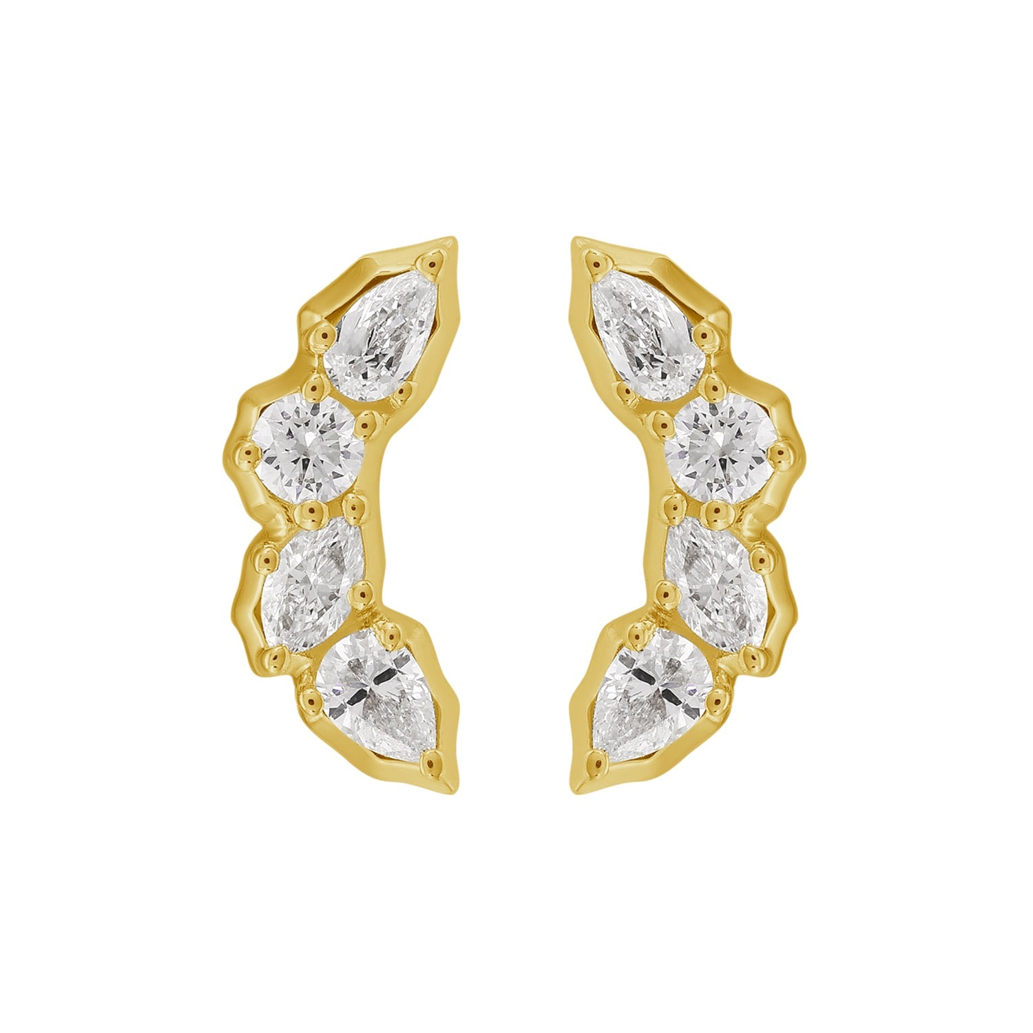 Natural Rose Cut Diamond Designer Stud Earrings In 14K Yellow Gold