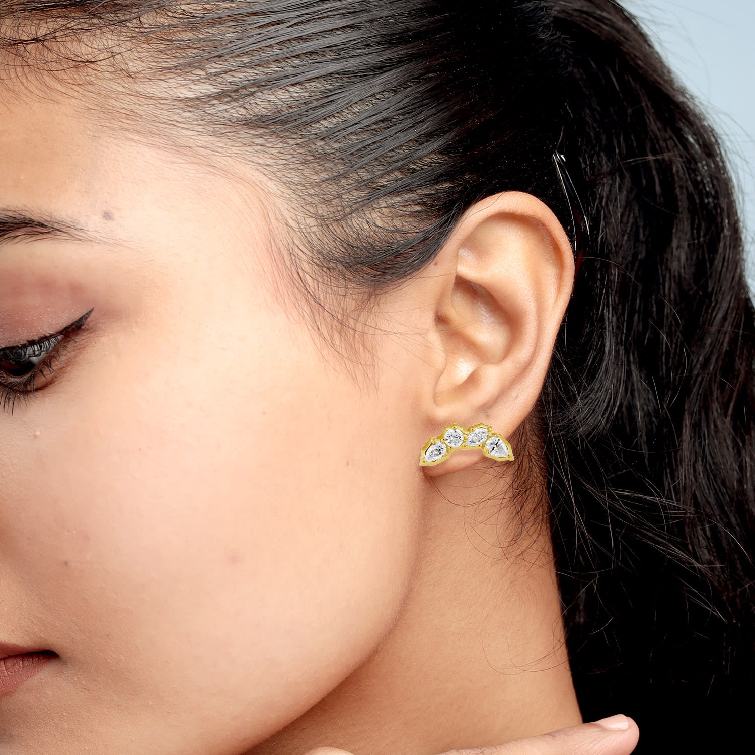 Natural Rose Cut Diamond Designer Stud Earrings In 14K Yellow Gold