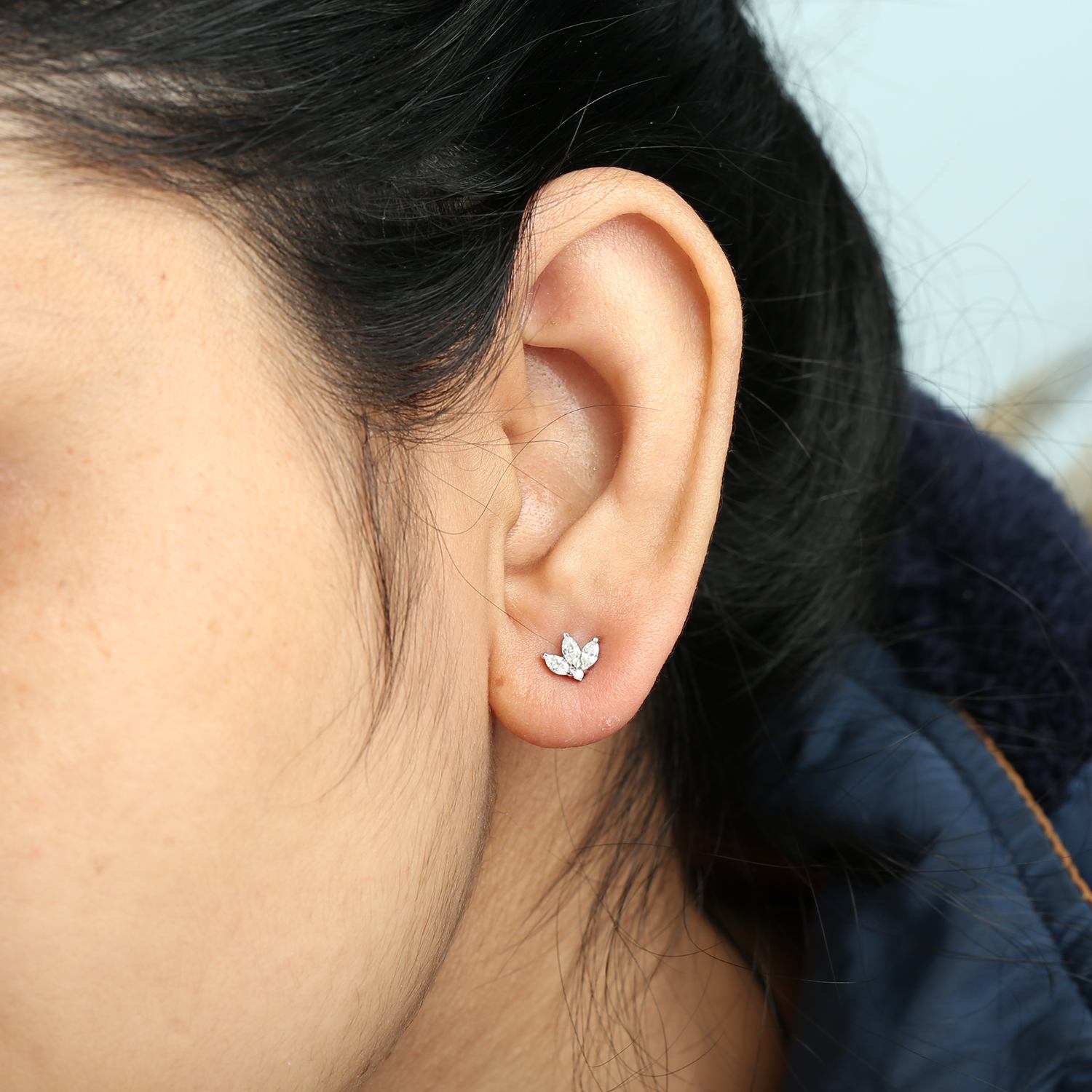 Natural Rose Cut Diamond Stud Earrings In White Gold