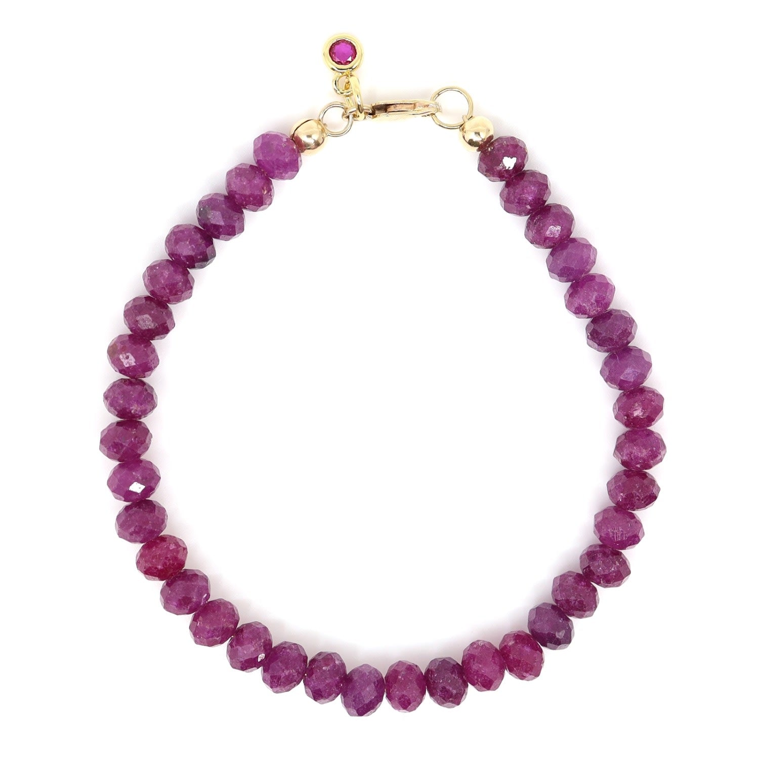 Natural Ruby & Pink Cubic Zirconia Beaded Bracelet