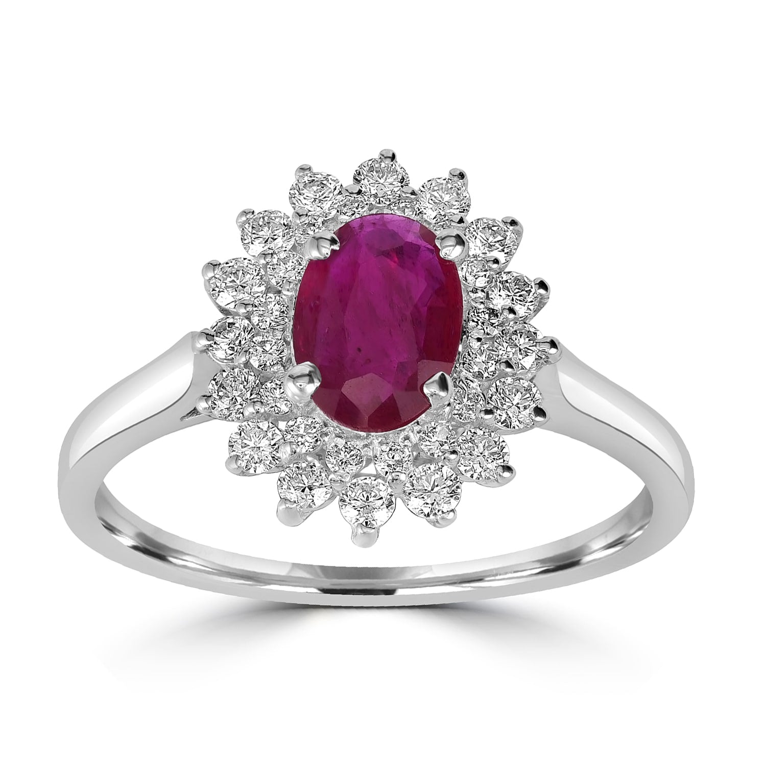 Natural Ruby & Diamond Band Ring In 18K White Gold