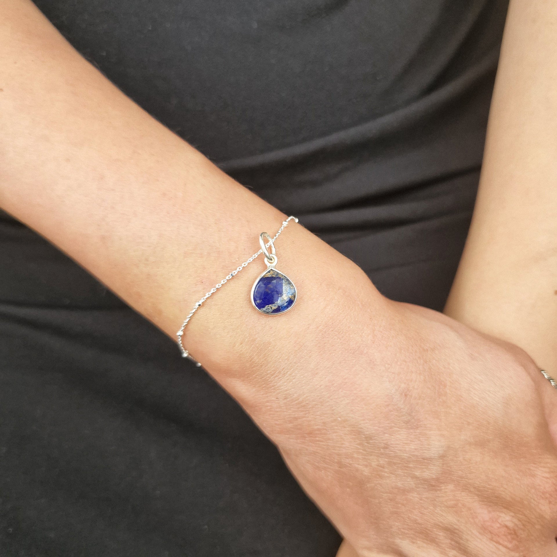 Natural Blue Sapphire September Birthstone Sterling Silver Gemstone Bracelet
