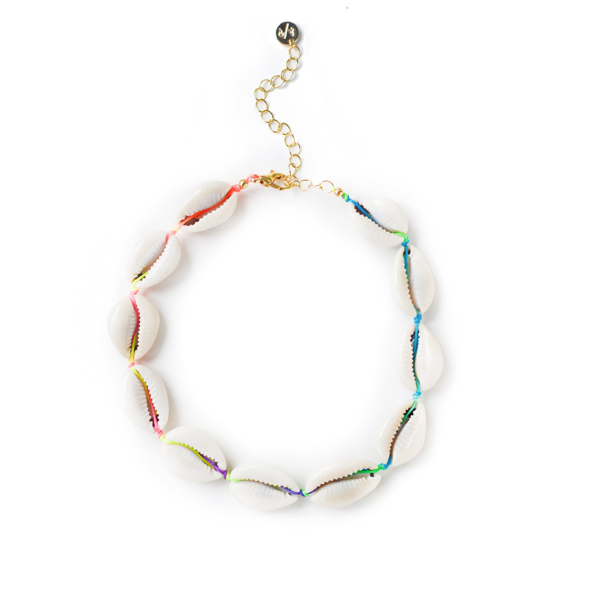 Natural Shell Choker On Colored Cord - Rainbow