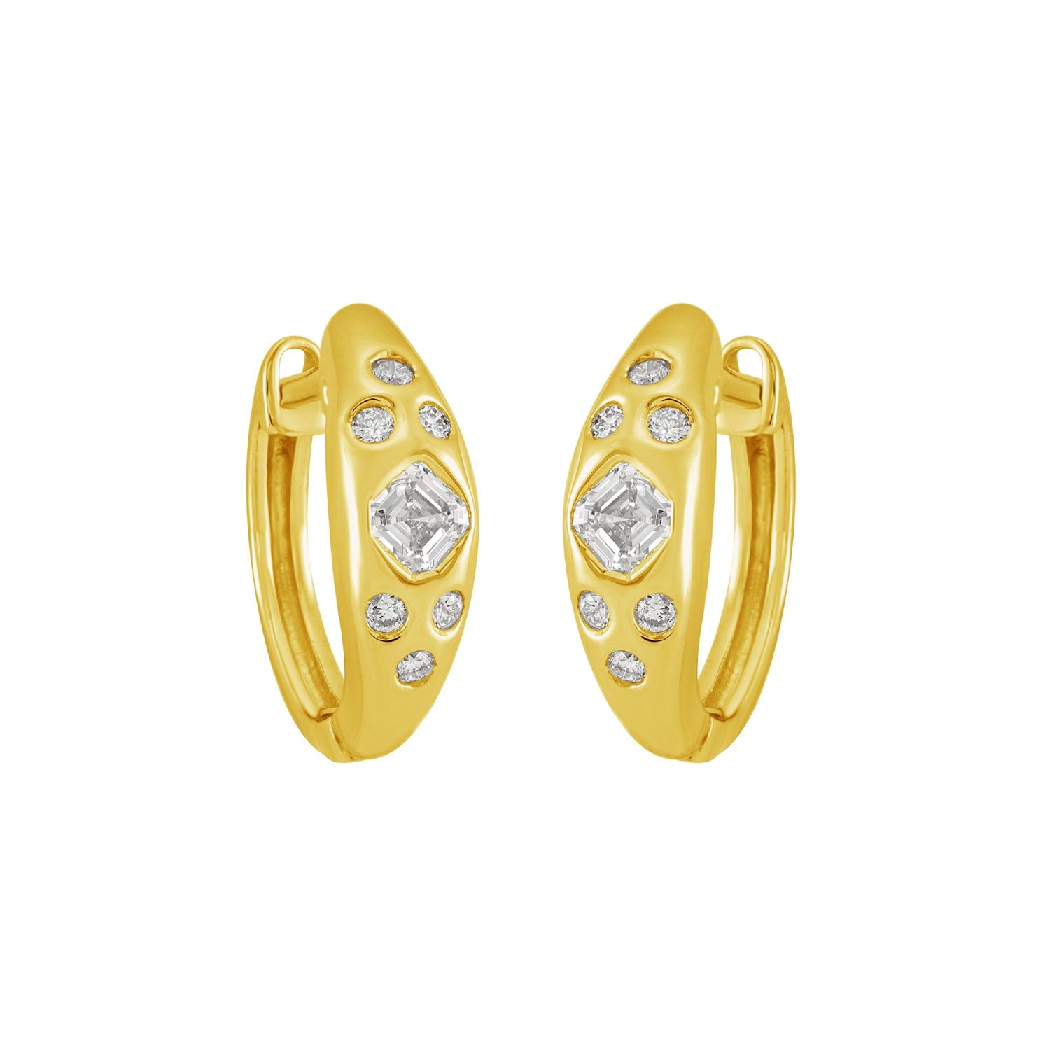 Square Cut Natural Diamond Hoop Earrings In Yellow Gold – Fine Jewelry