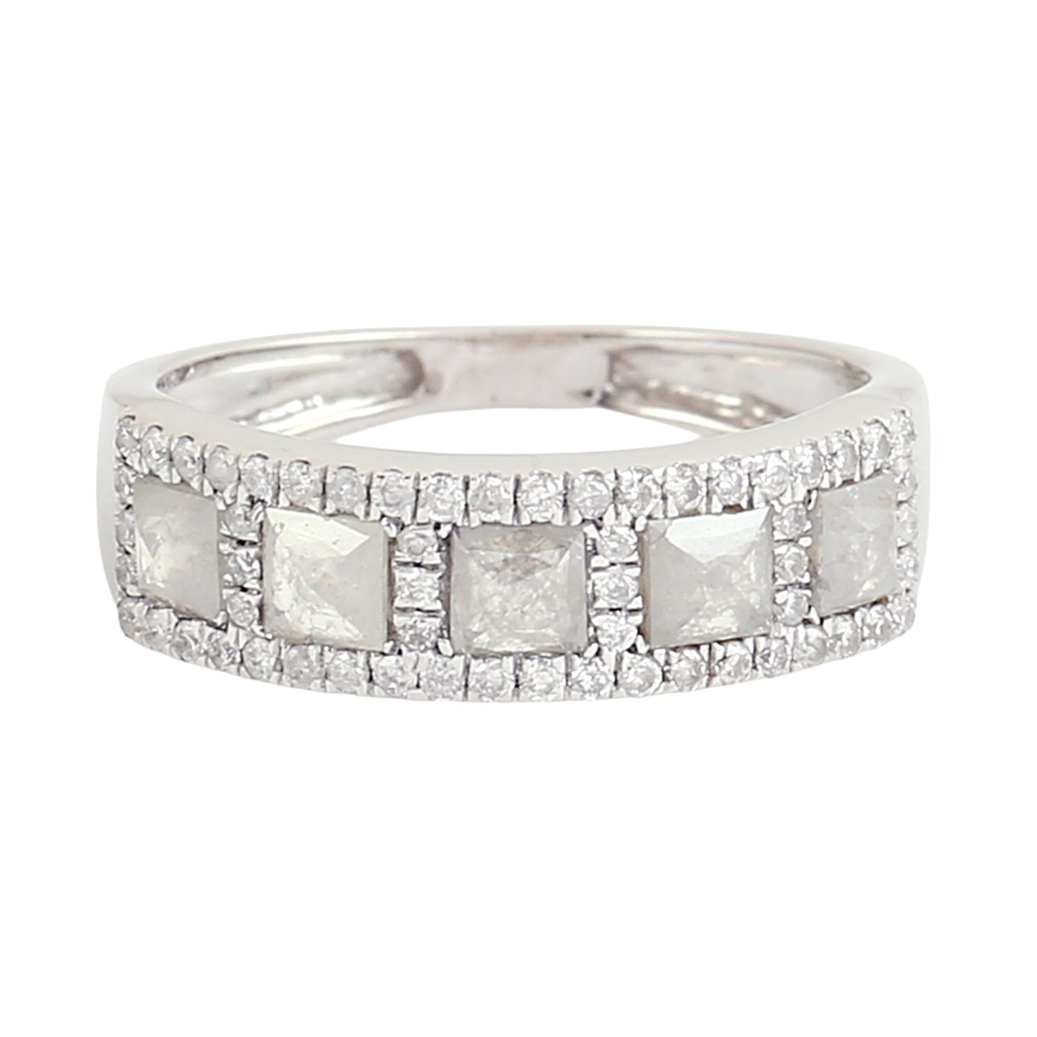 Natural Square Cut Ice Diamond Band Ring In White Gold