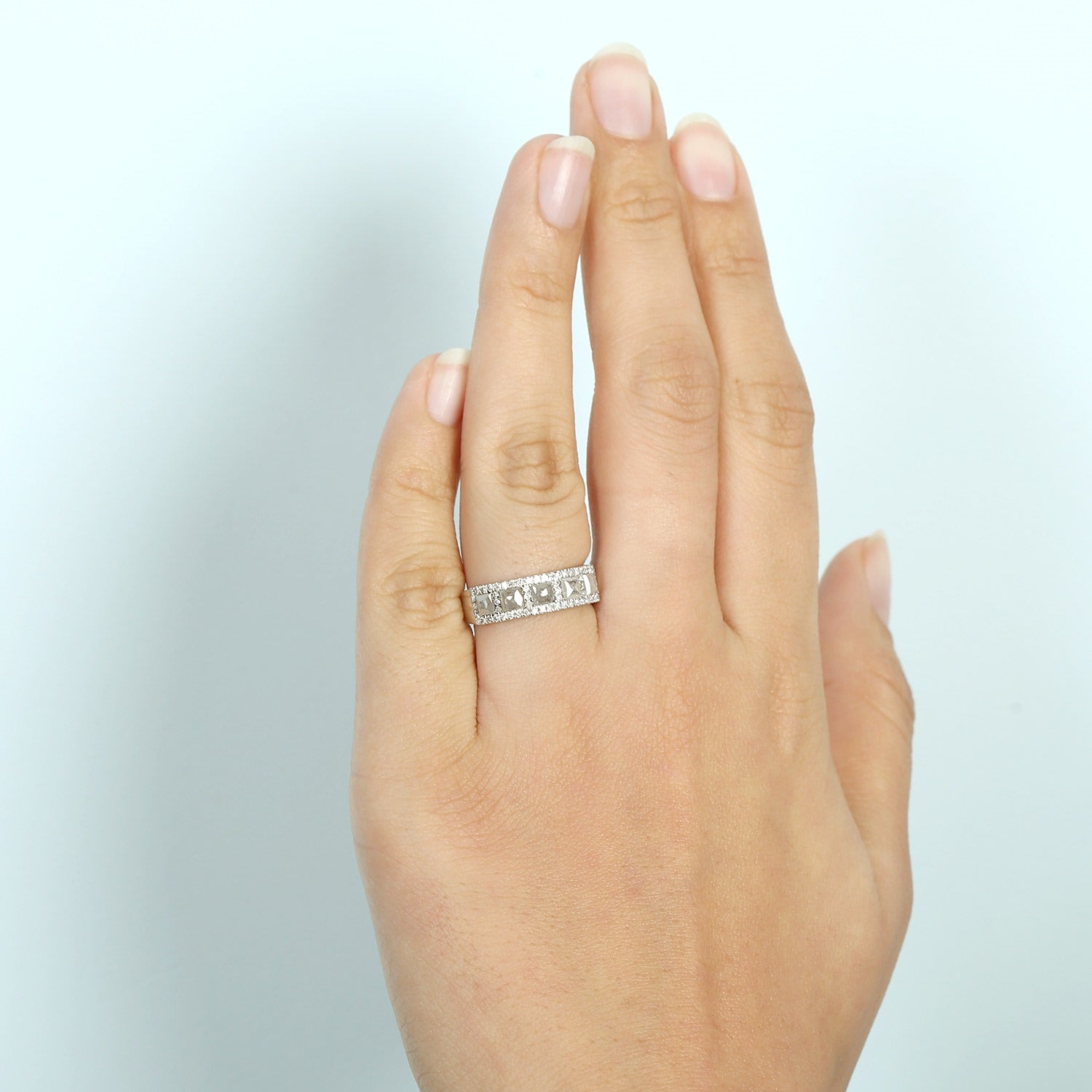 Natural Square Cut Ice Diamond Band Ring In White Gold