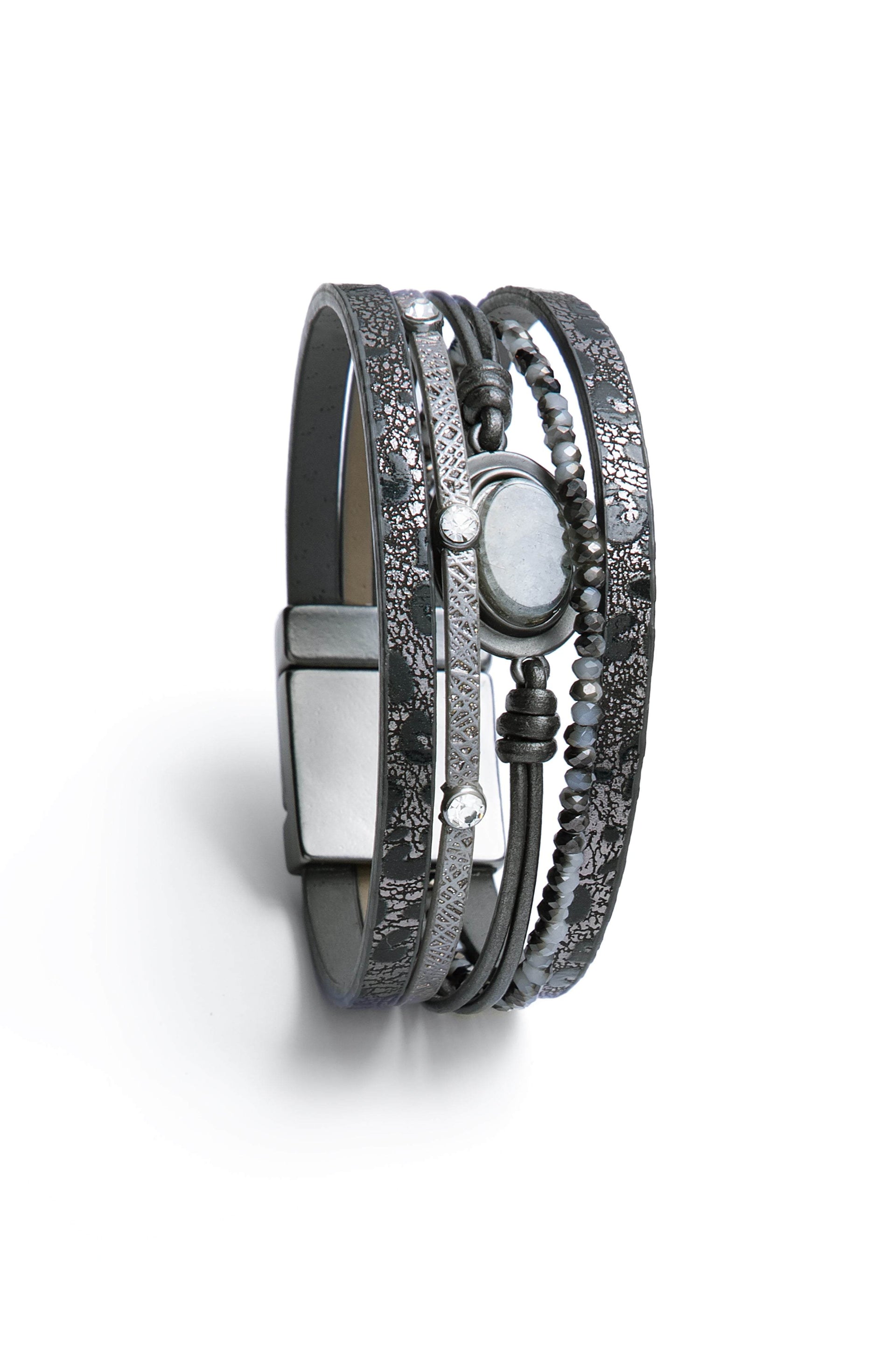 Natural Stone Beaded Leather Bracelet